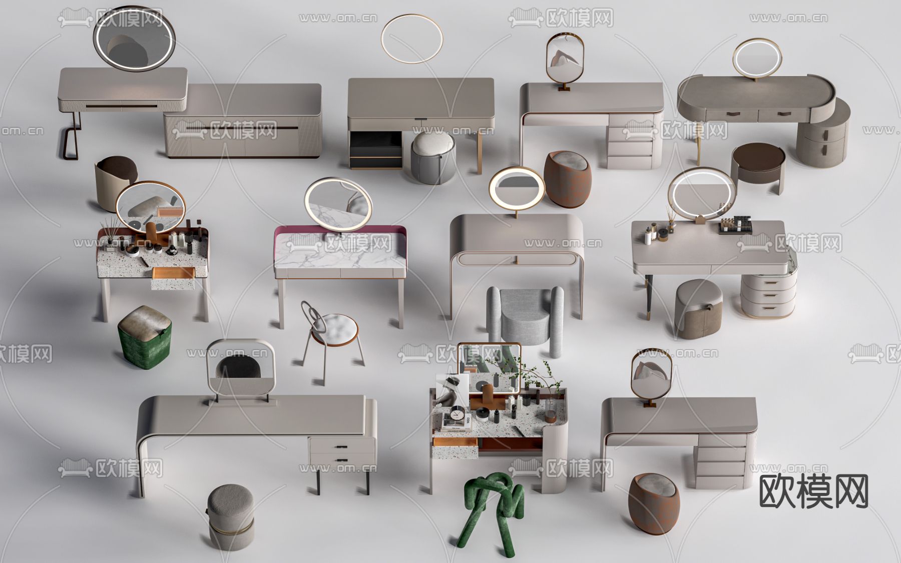 现代梳妆台su模型下载（渲染图2）