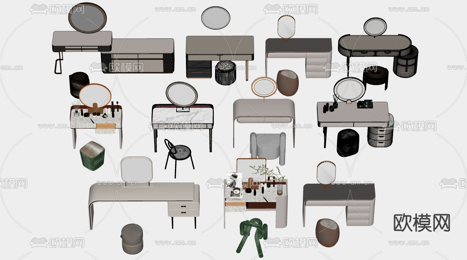 现代梳妆台su模型下载（渲染图1）