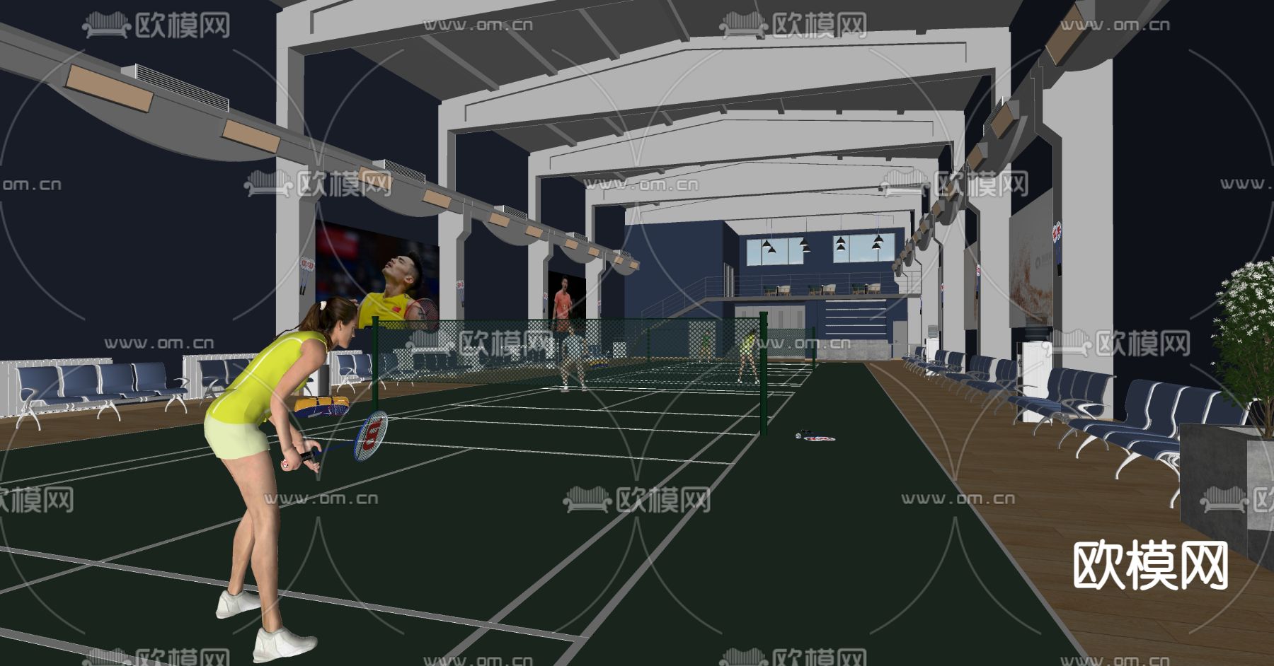 现代羽毛球馆su模型下载（渲染图1）