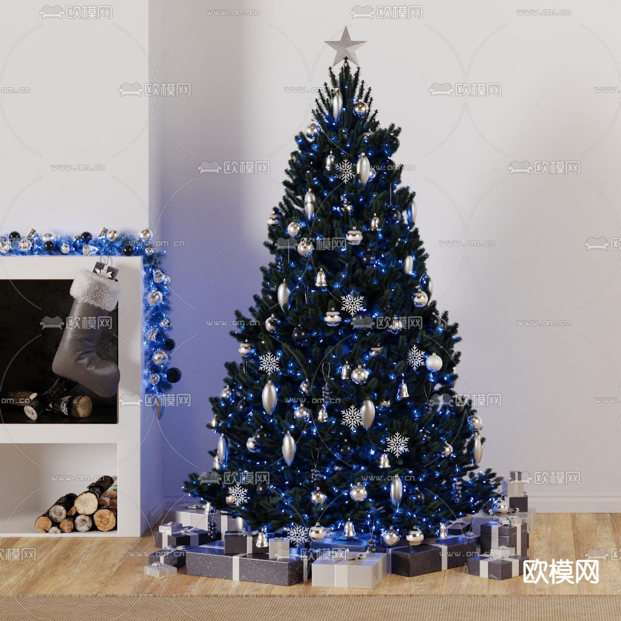 圣诞节美陈 圣诞树 礼盒美陈3d模型下载