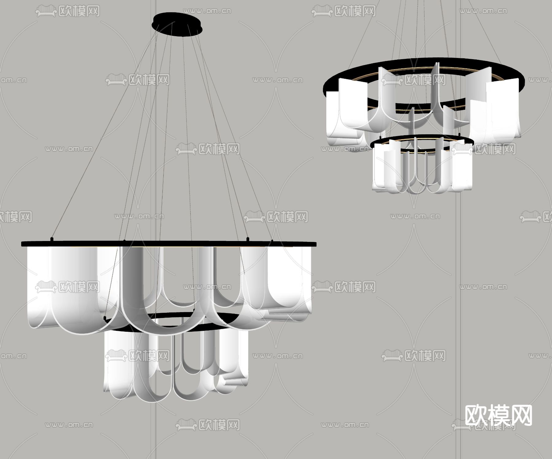 奶油风吊灯su模型下载（渲染图1）