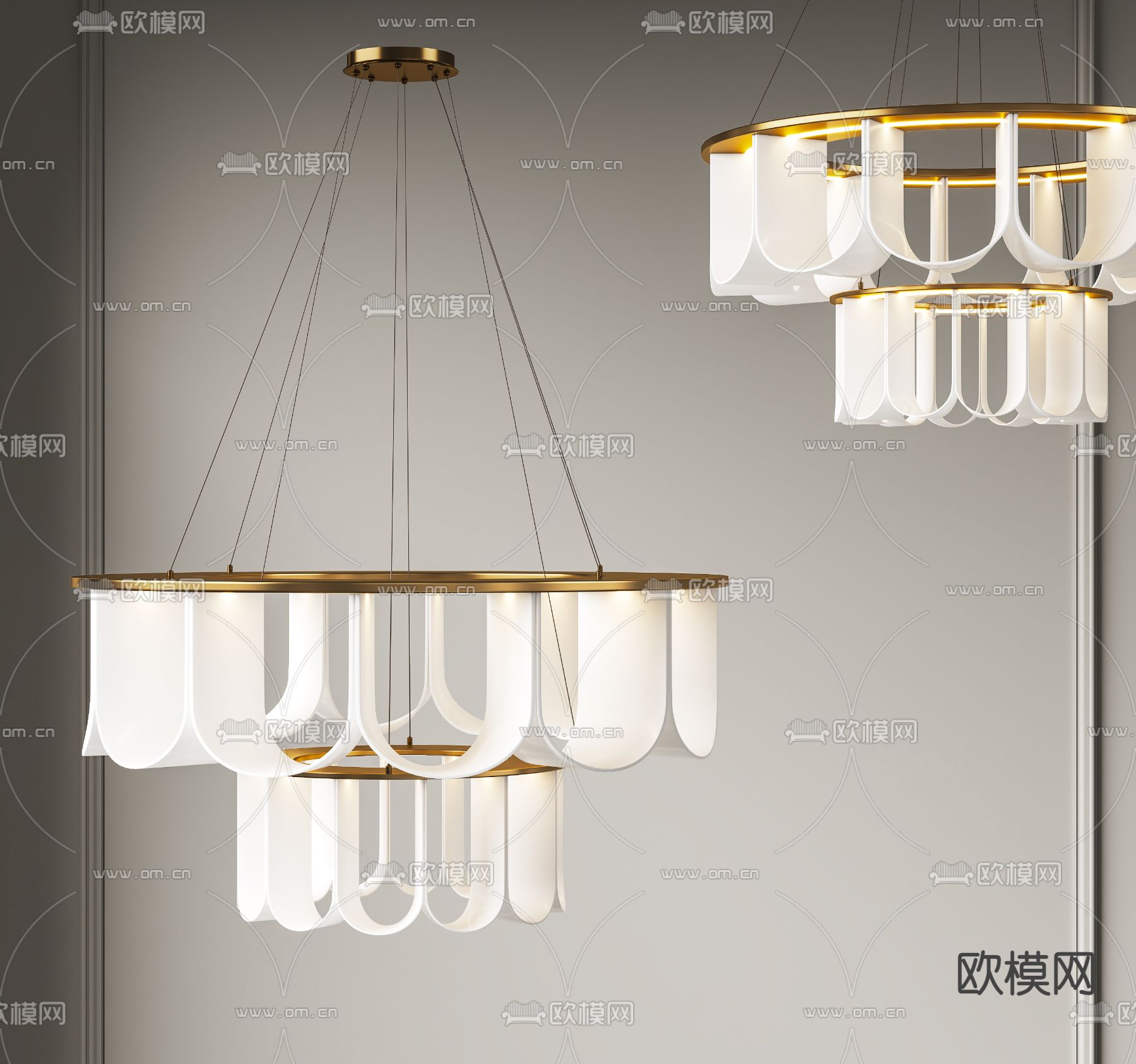 奶油风吊灯su模型下载（渲染图2）