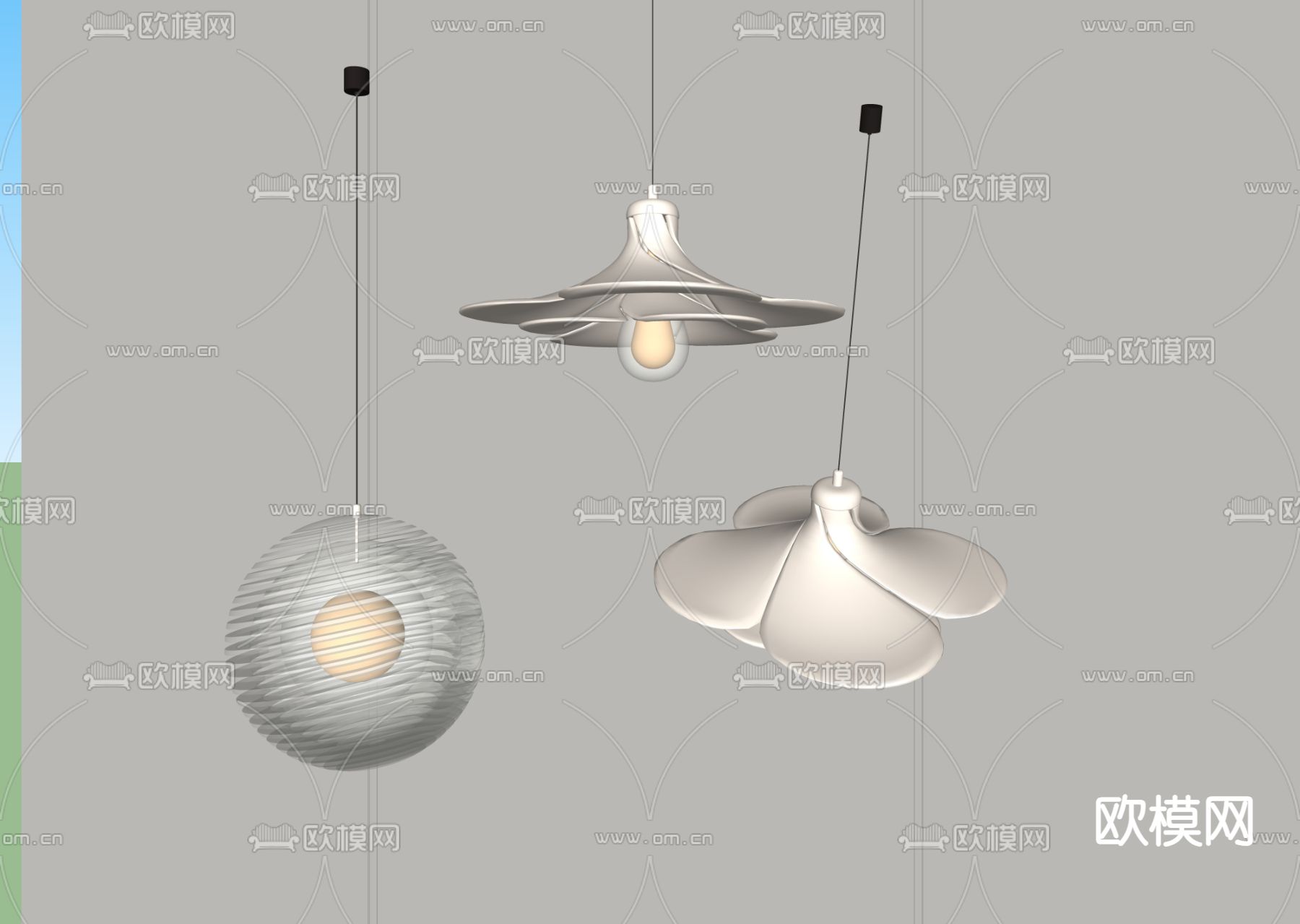 奶油风吊灯su模型下载（渲染图1）