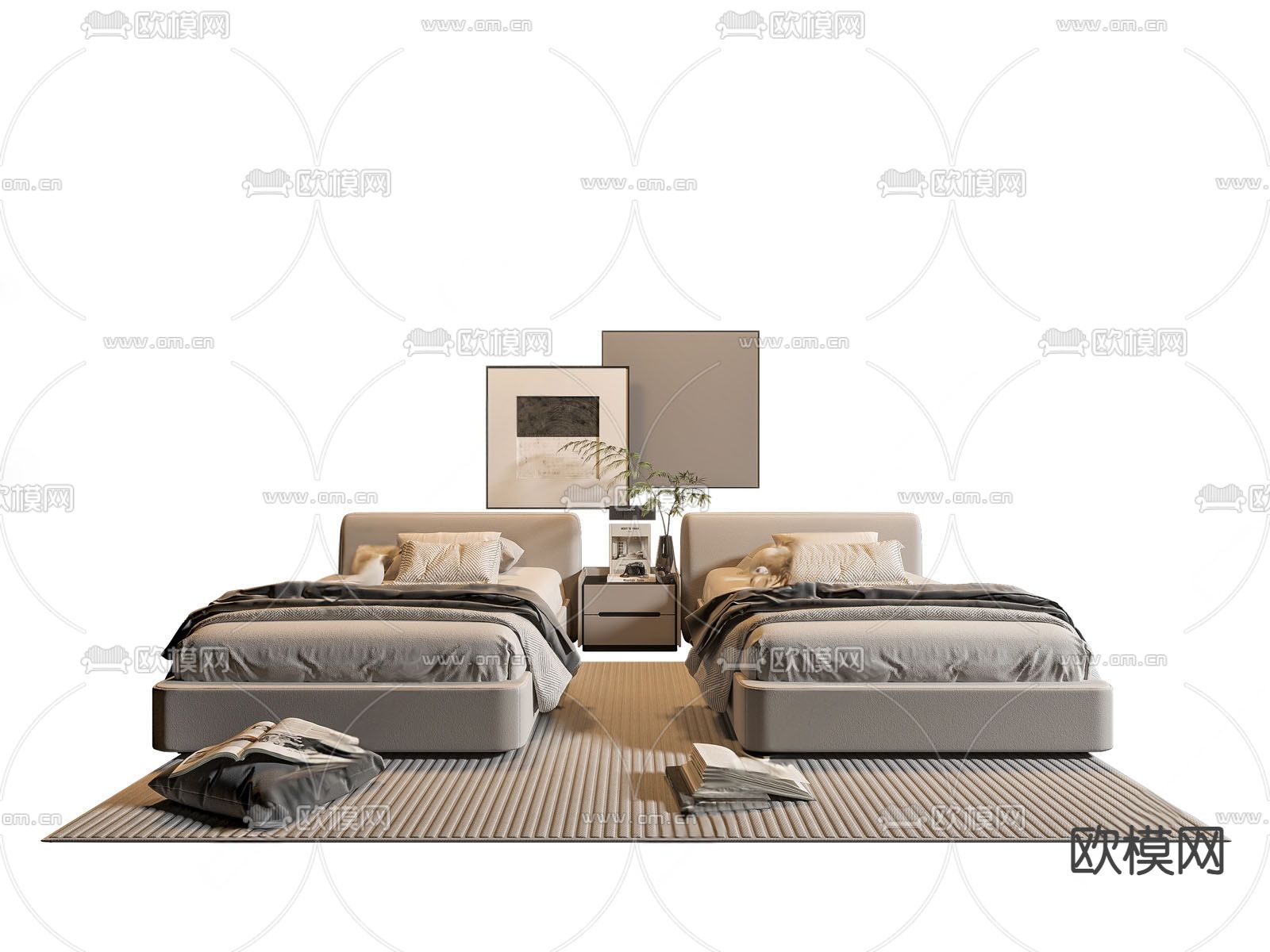 现代单人床su模型下载（渲染图2）
