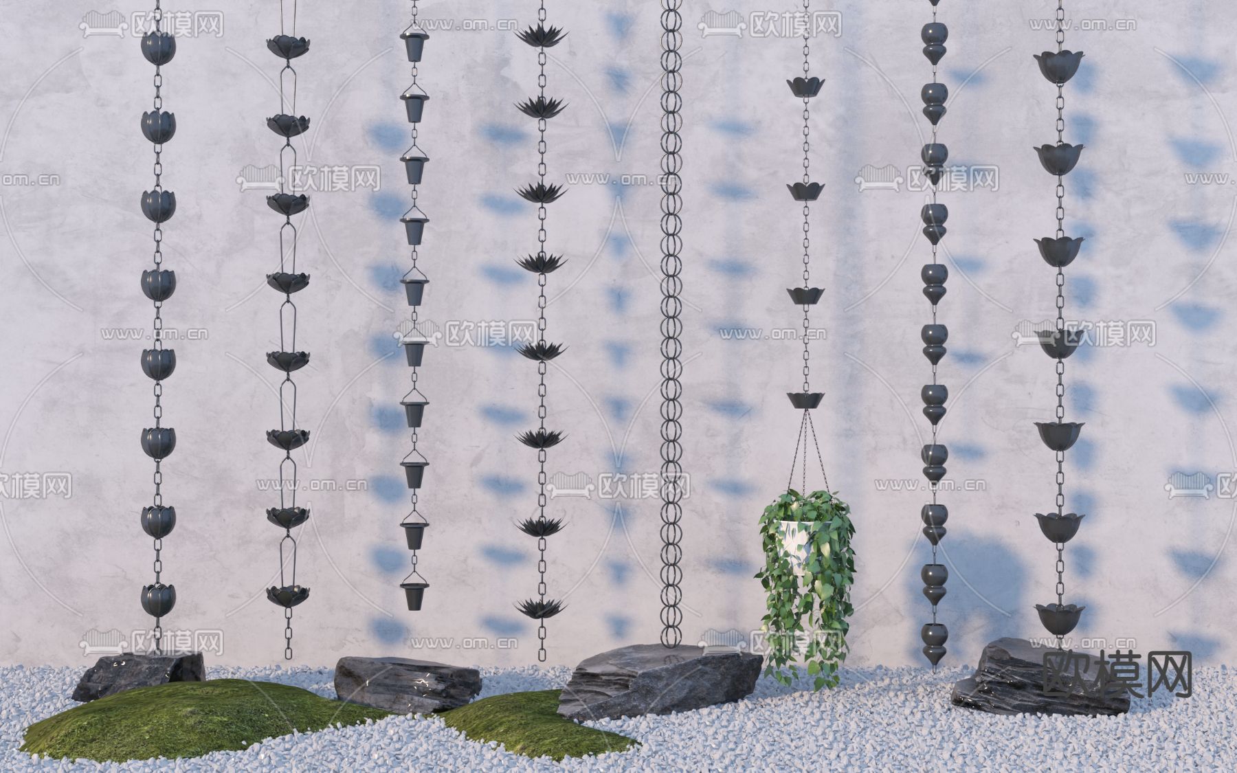 假山小品 雨链 滴雨链3d模型下载