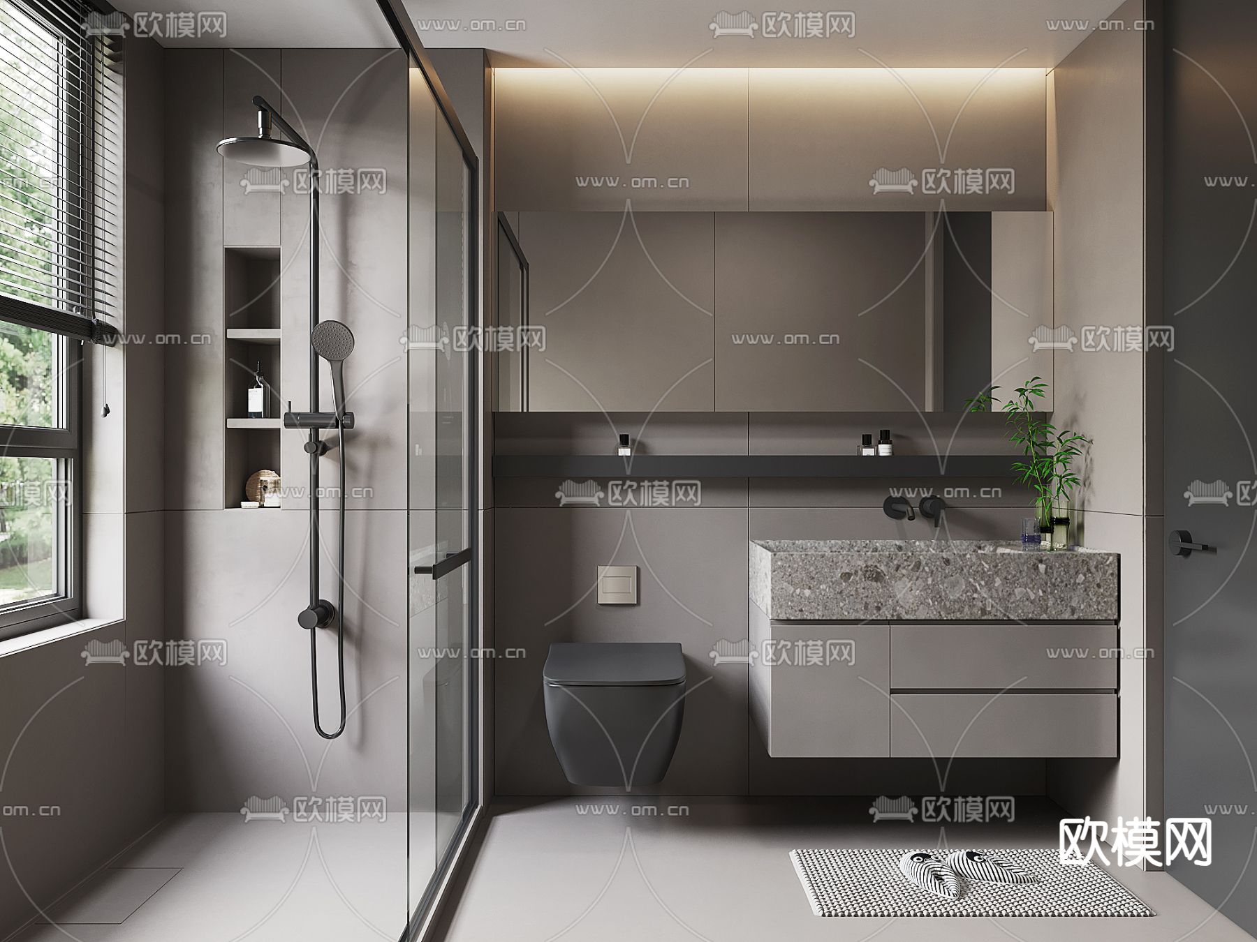 高级灰卫生间 浴室su模型下载（渲染图2）