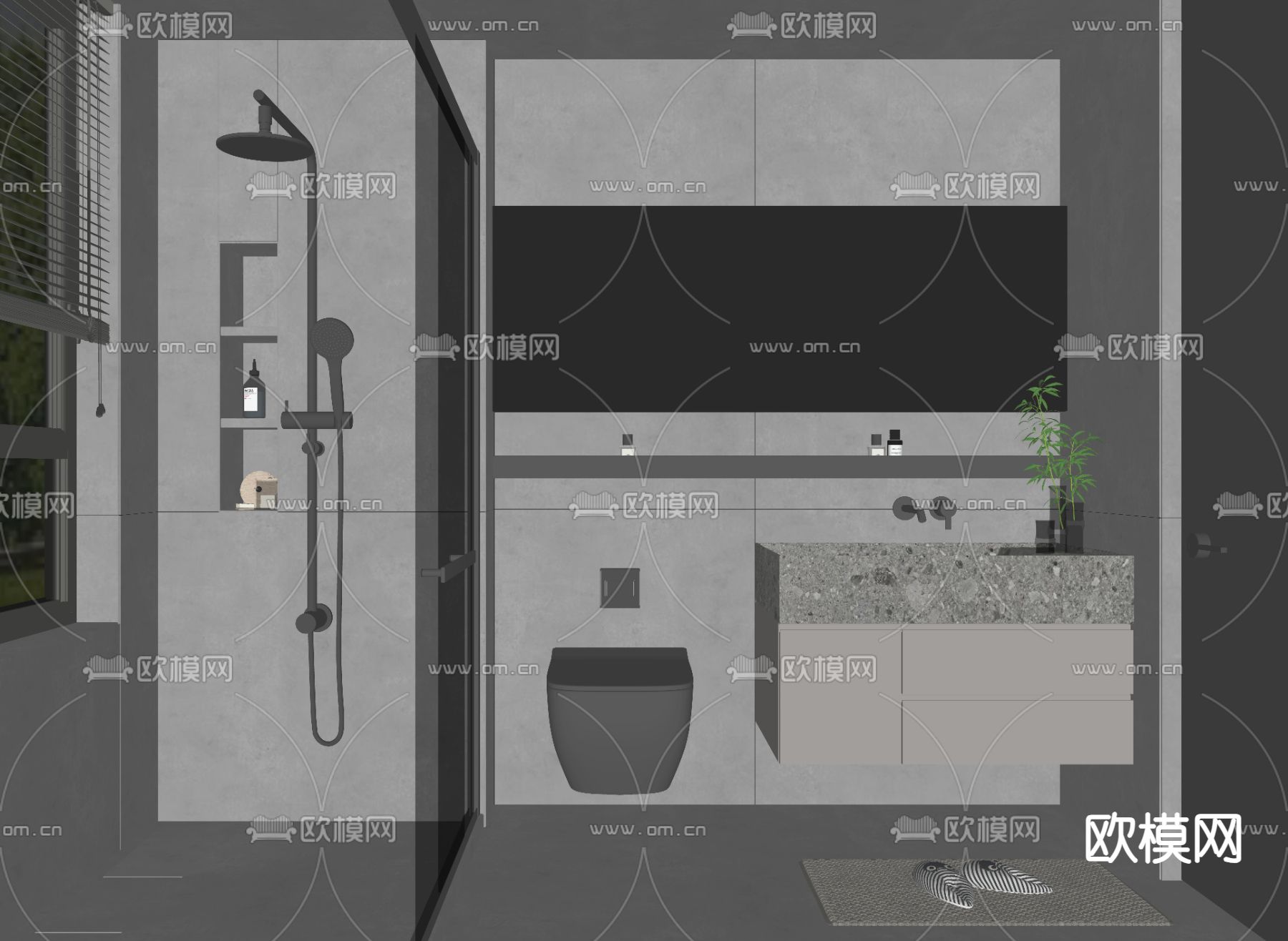 高级灰卫生间 浴室su模型下载（渲染图1）