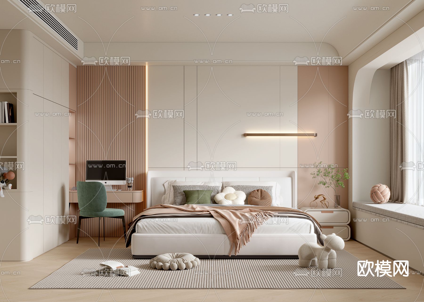 奶油风卧室 主卧su模型下载（渲染图2）