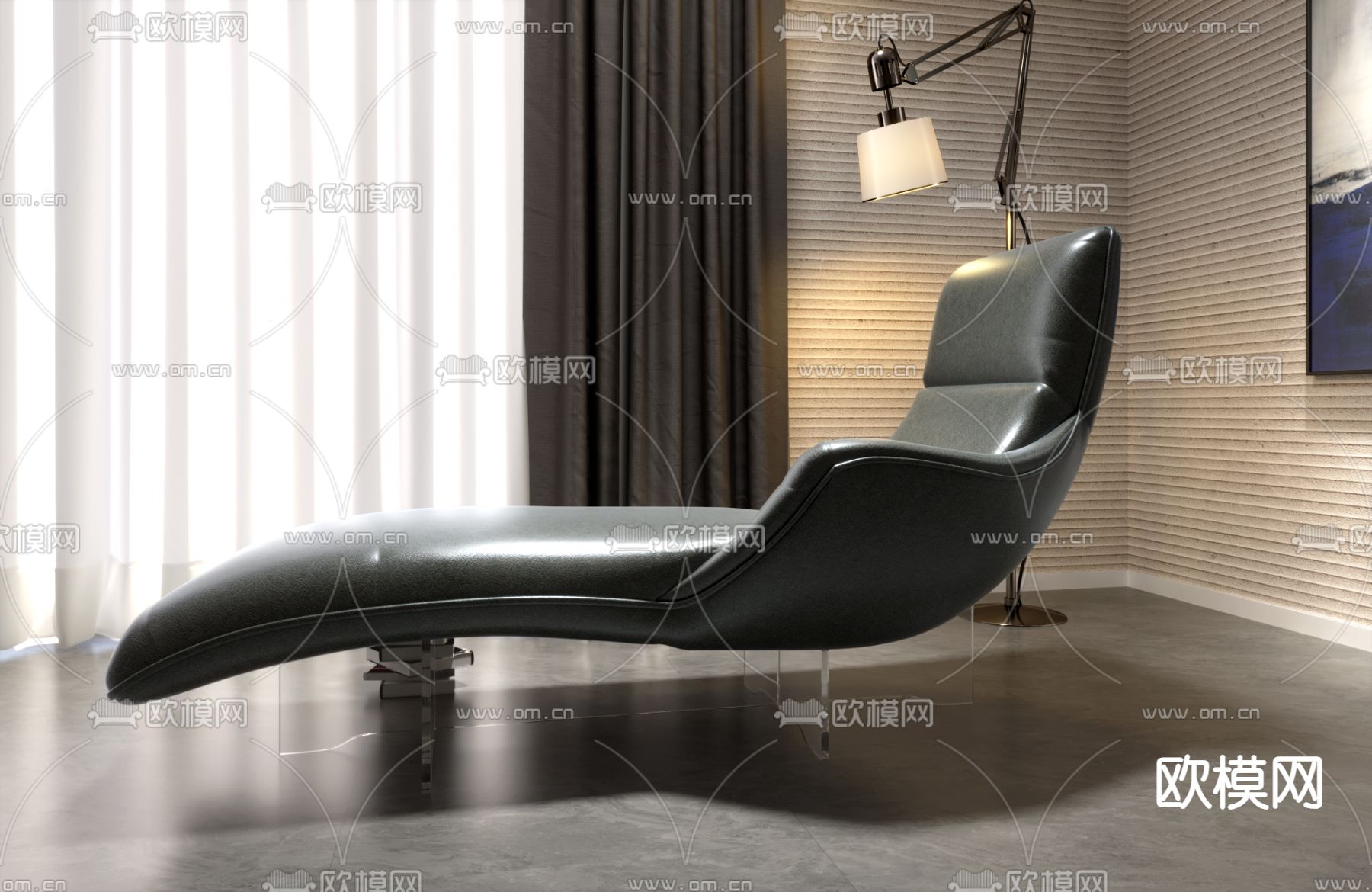 皮革躺椅 阳台椅3d模型下载（渲染图1）