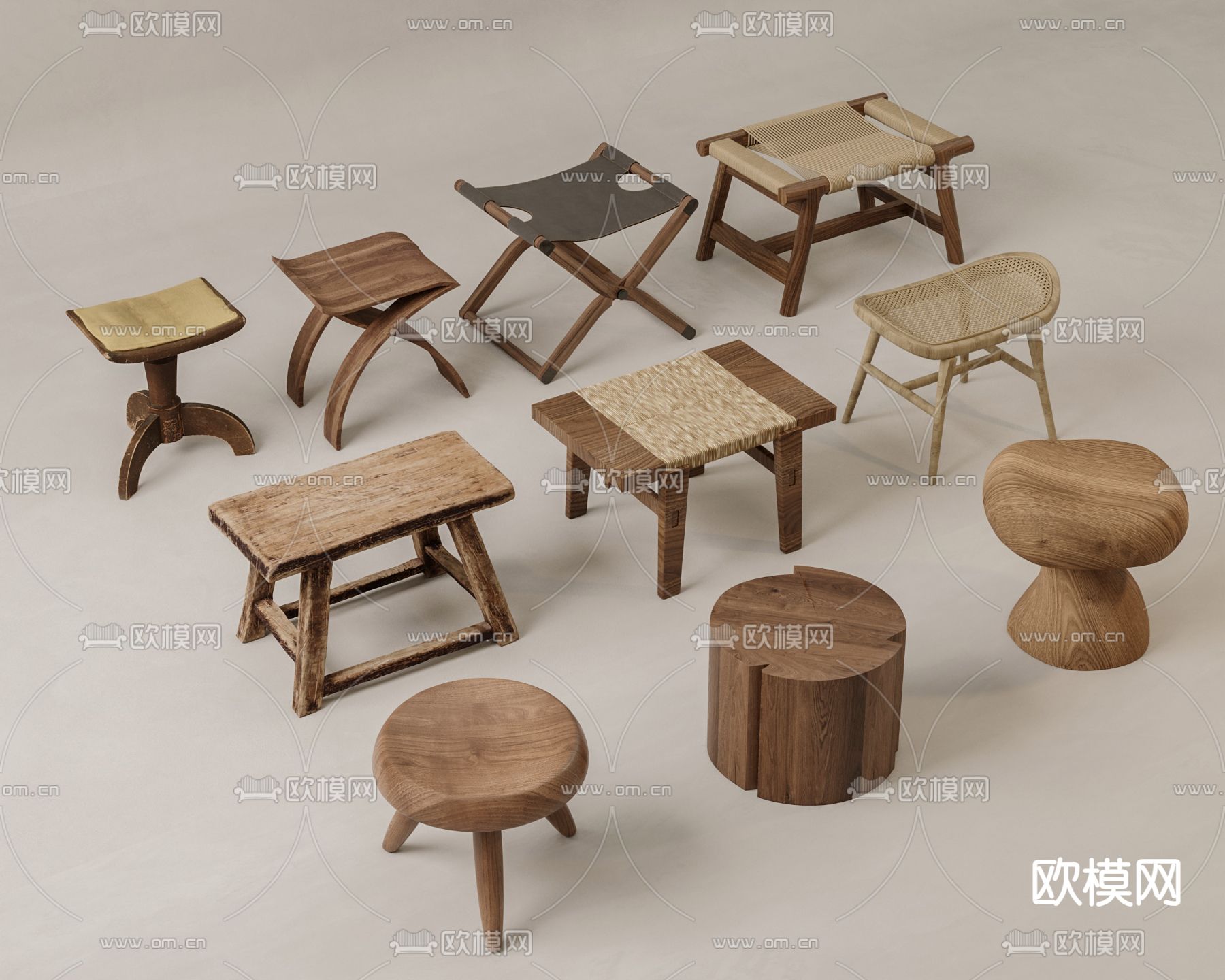 凳子 凳矮 圆凳 方凳 木桩3d模型下载