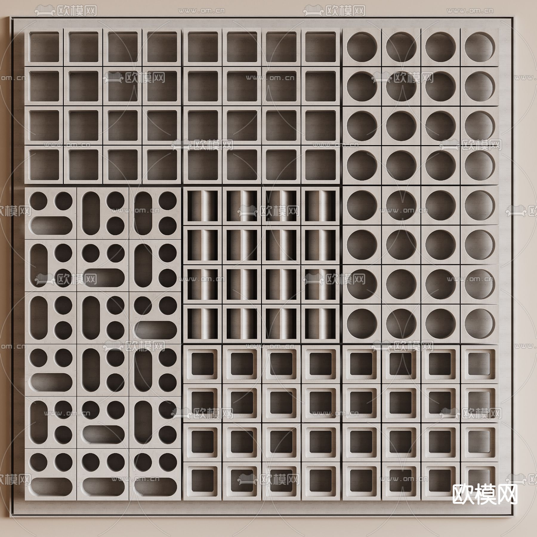 水泥砖隔断 镂空屏风su模型下载（渲染图2）