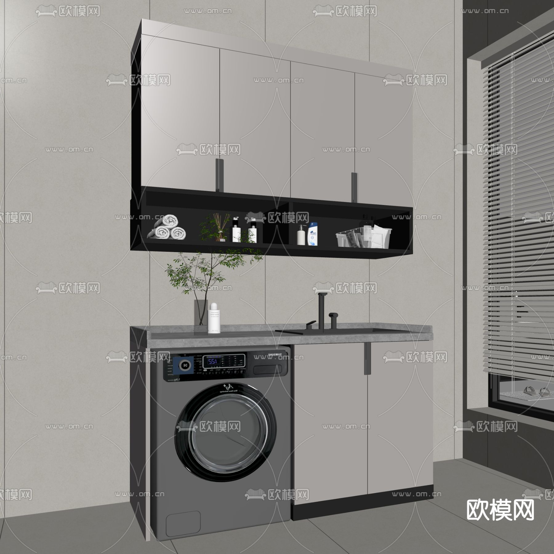 阳台洗衣柜su模型下载（渲染图1）