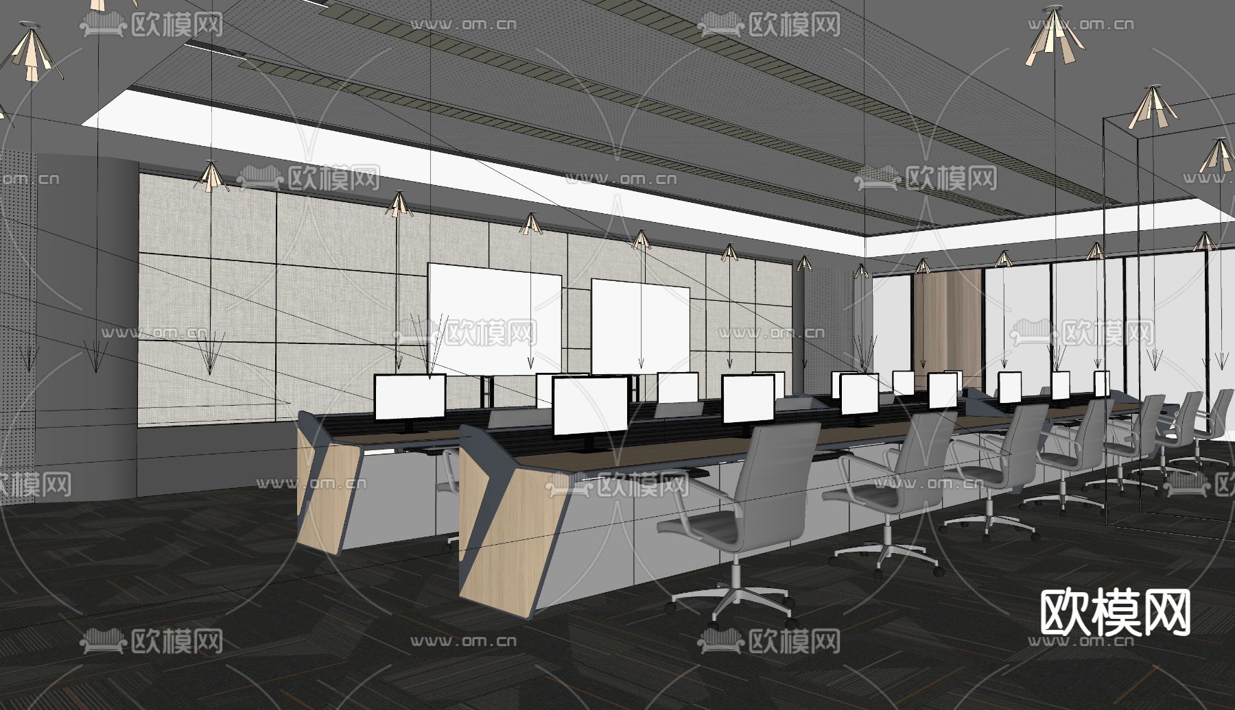 监控室 控制室su模型下载（渲染图1）