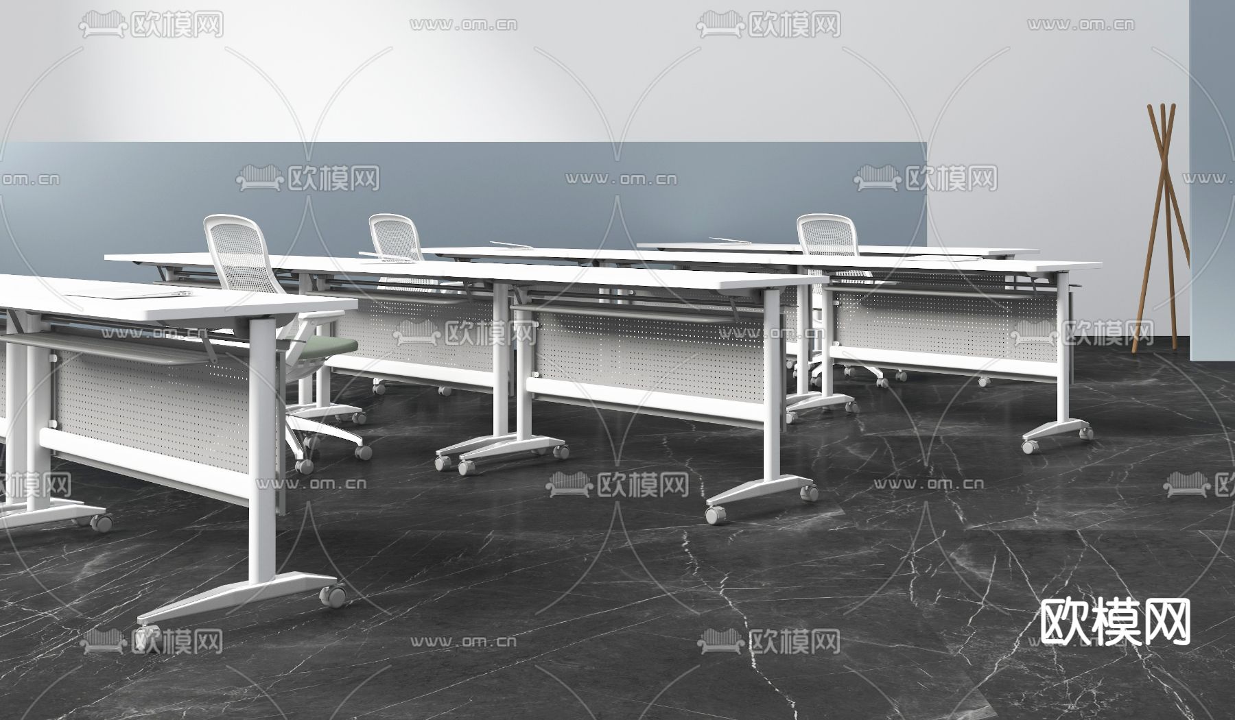 卡位 办公桌 培训桌su模型下载（渲染图2）