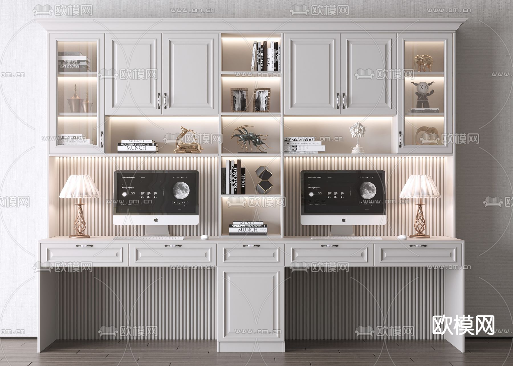 美式书桌su模型下载（渲染图2）