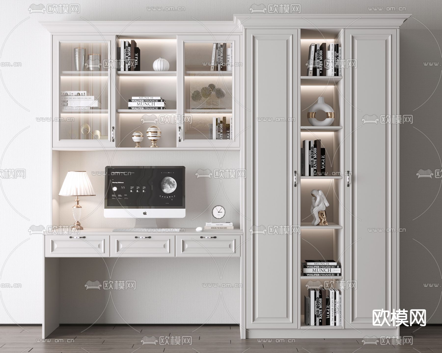 美式书桌su模型下载（渲染图2）