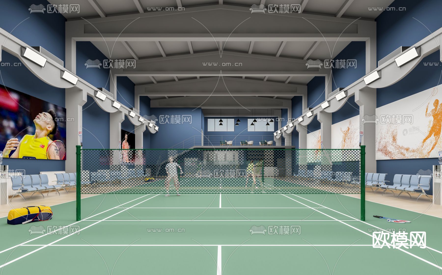 现代羽毛球馆su模型下载（渲染图2）