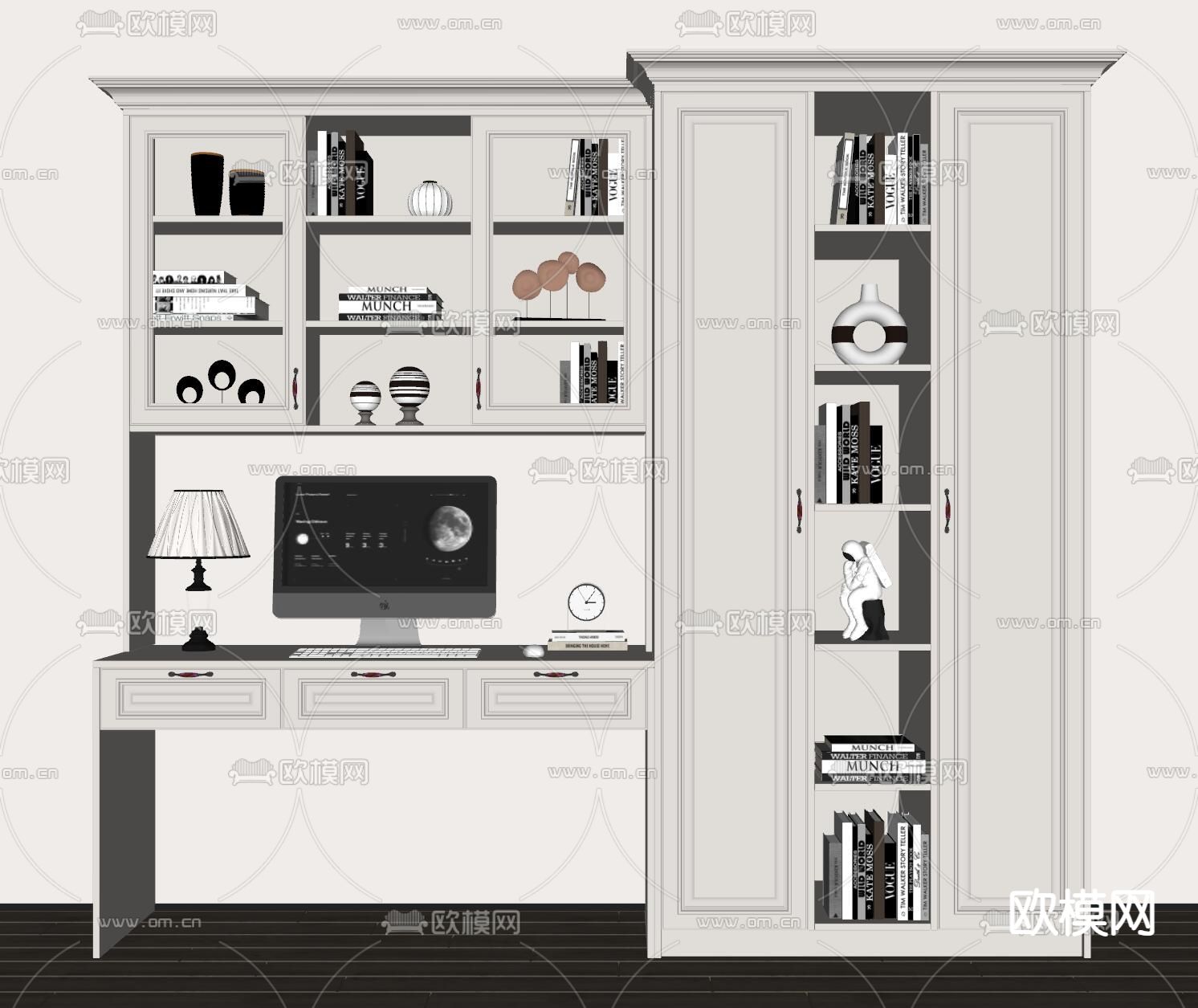 美式书桌su模型下载（渲染图1）