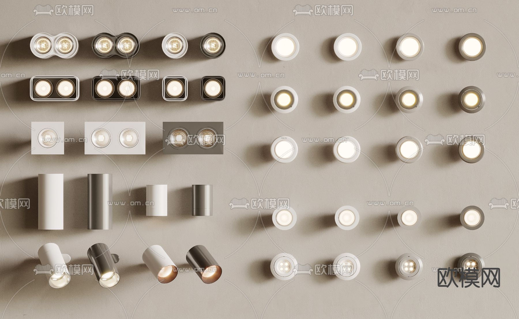 嵌入式筒灯 射灯 轨道灯3d模型下载