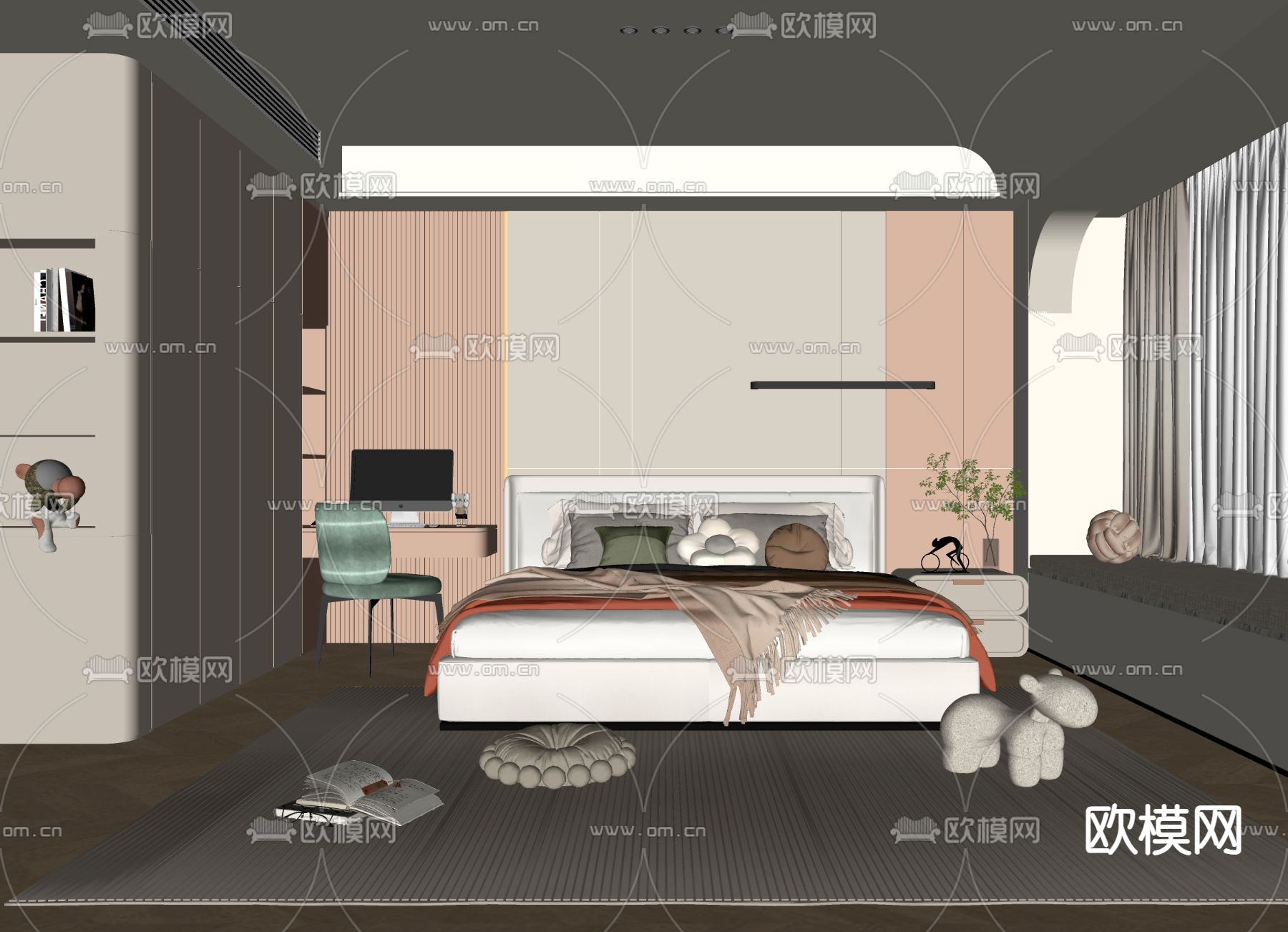 奶油风卧室 主卧su模型下载（渲染图1）