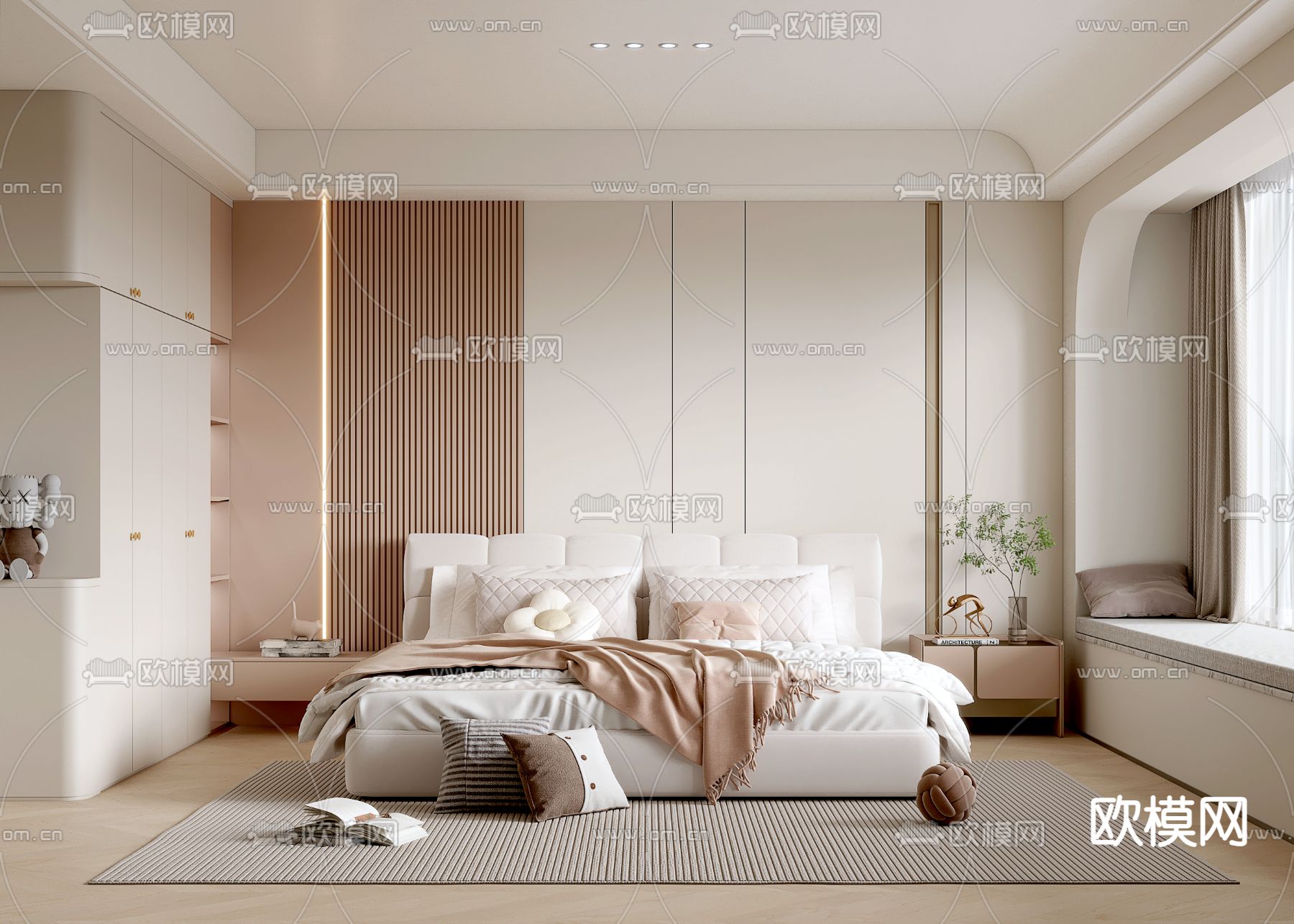 奶油风卧室 主卧 主人房3d模型下载