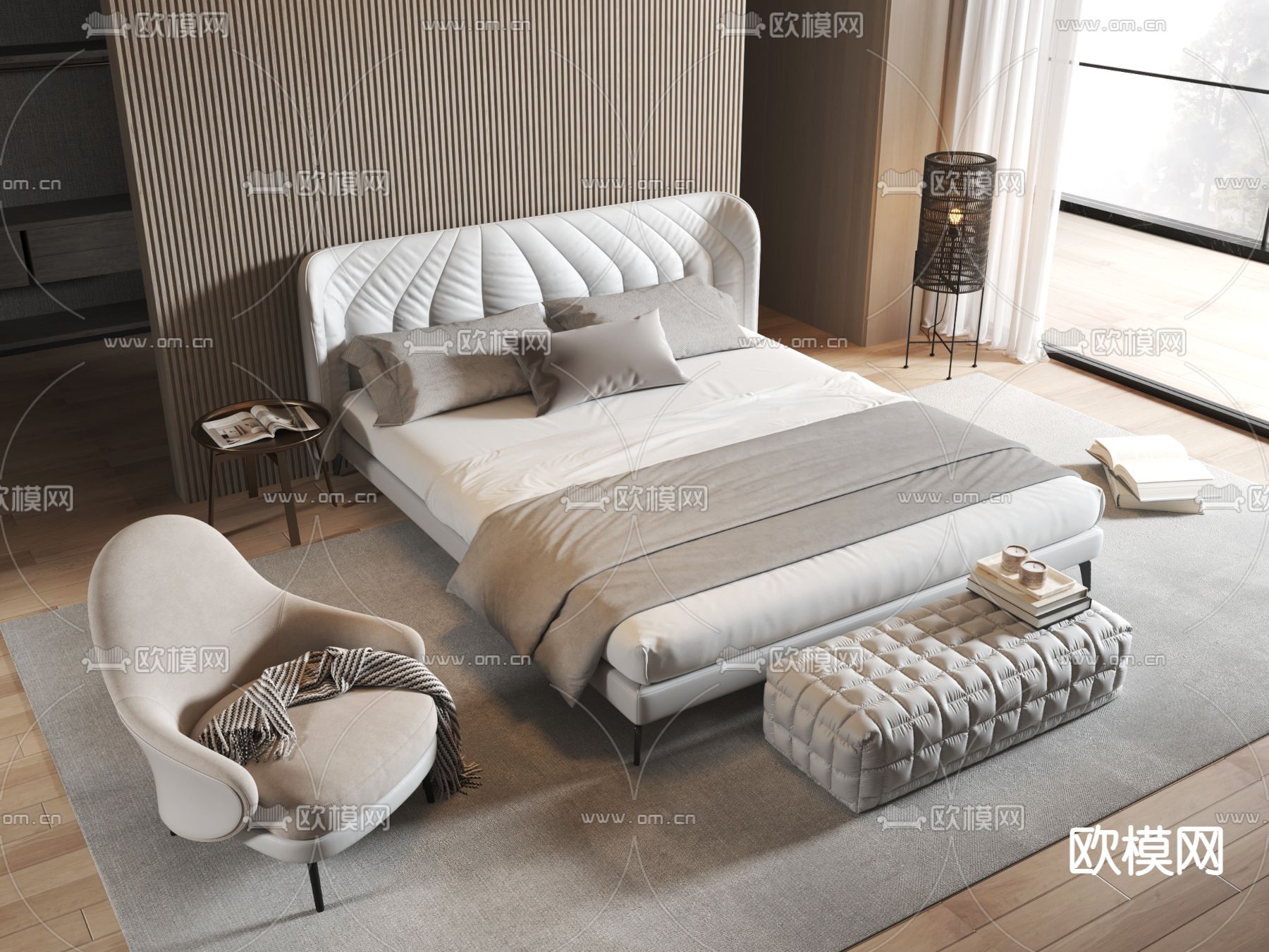 Minotti 双人床3d模型下载（渲染图1）