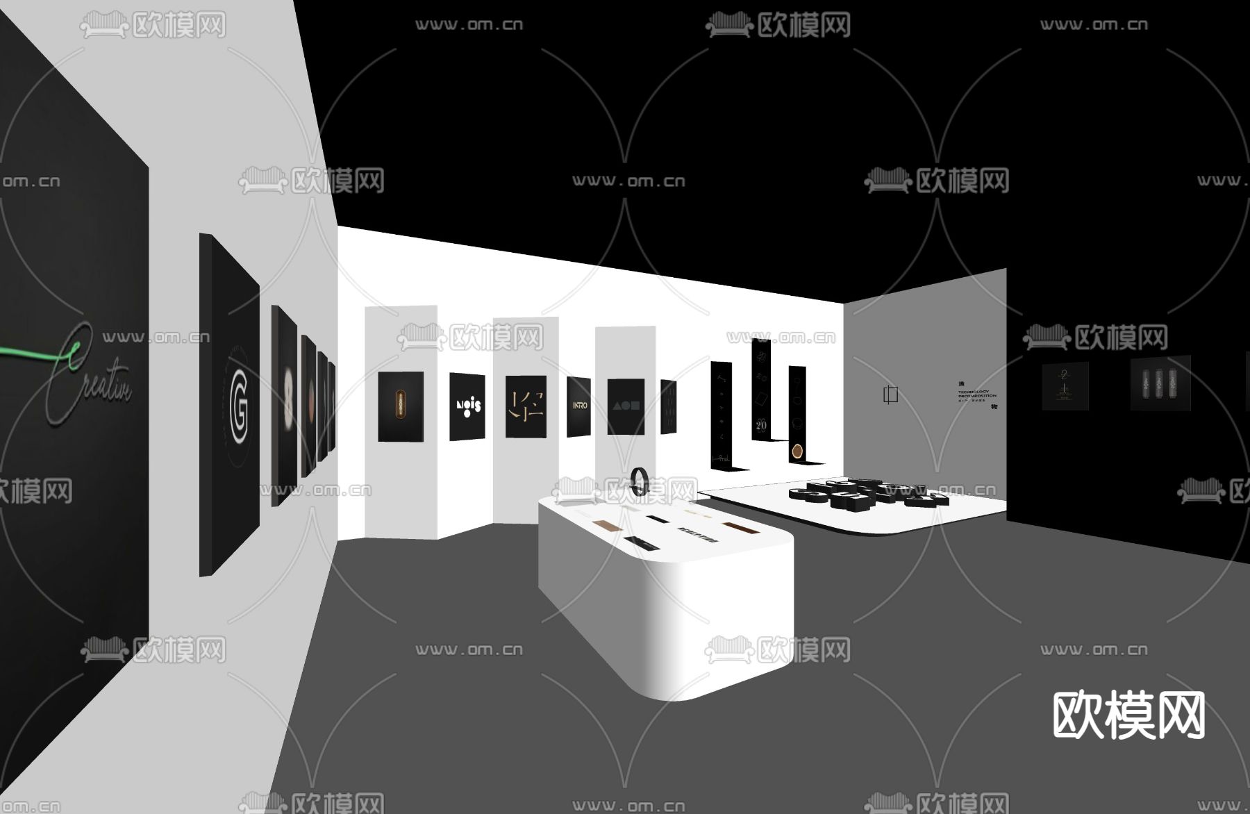 现代展览展厅su模型下载（渲染图1）