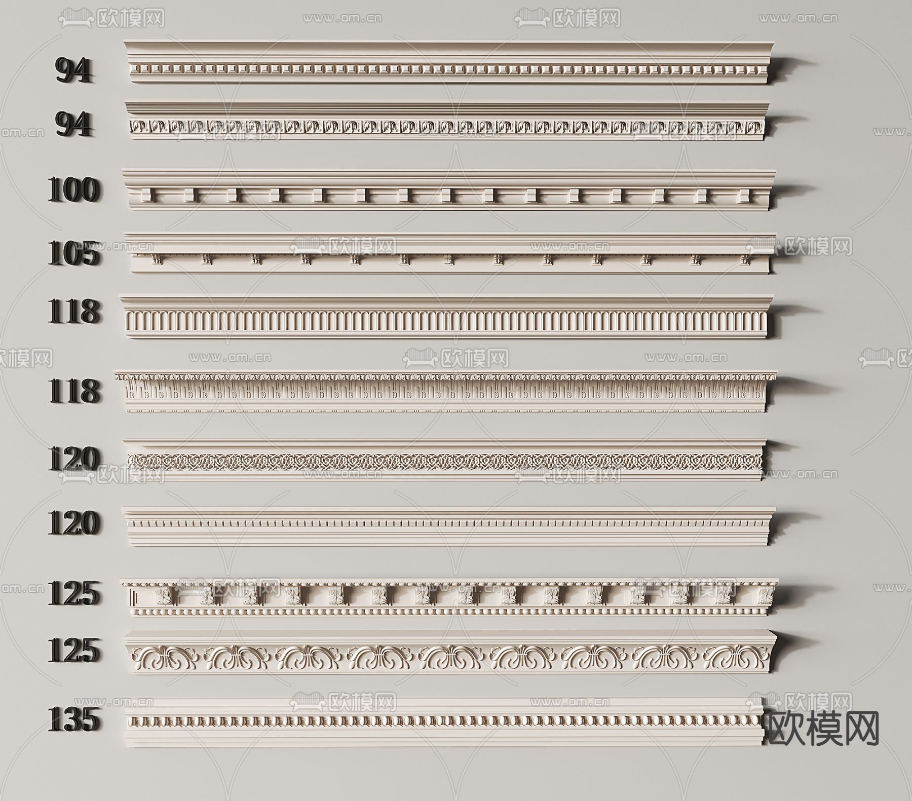 法式石膏线 雕花线条 角线3d模型下载
