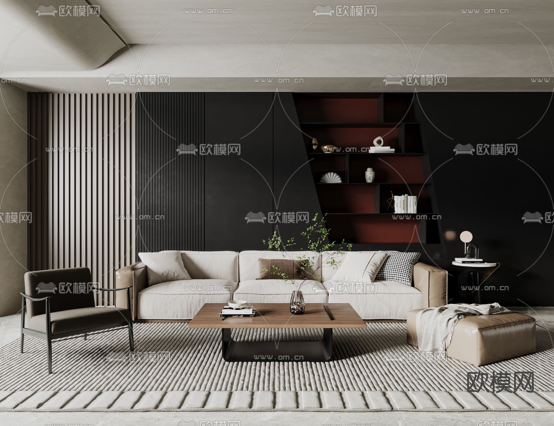 现代客厅3d模型下载_ID14355747_3dmax免费模型-欧模网