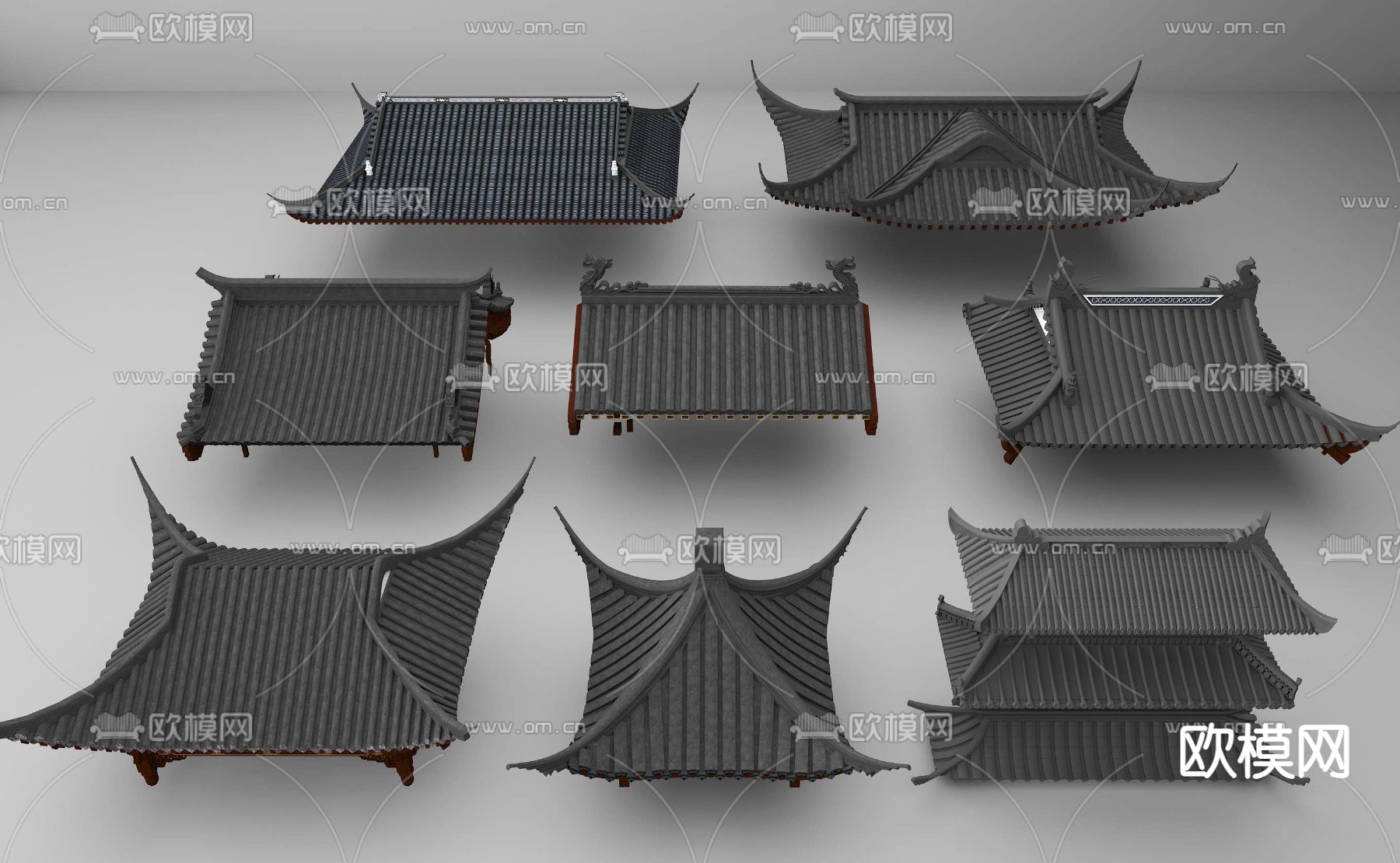 中式屋檐 飞檐 琉璃瓦 屋脊3d模型下载