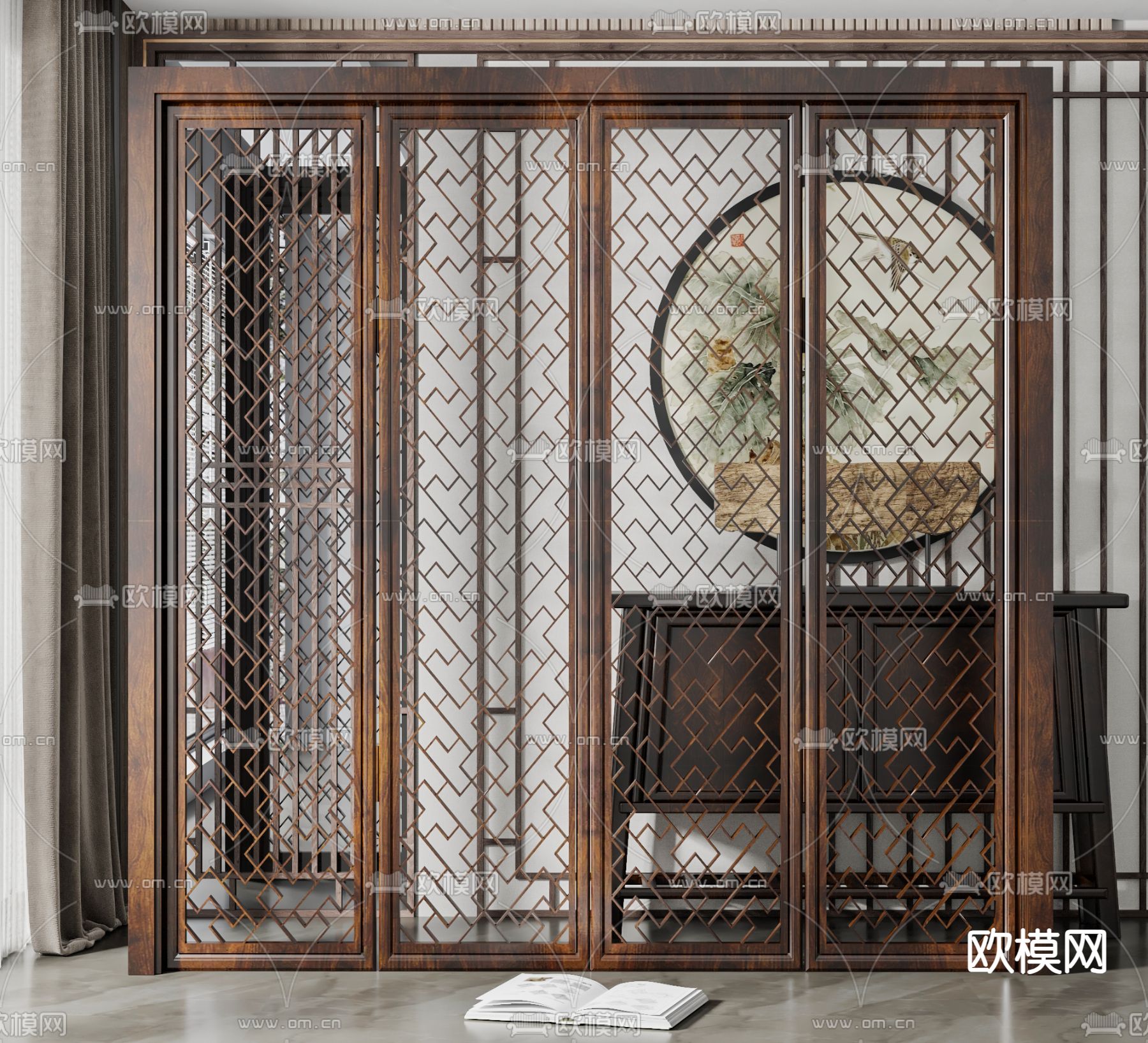 新中式推拉门su模型下载（渲染图1）