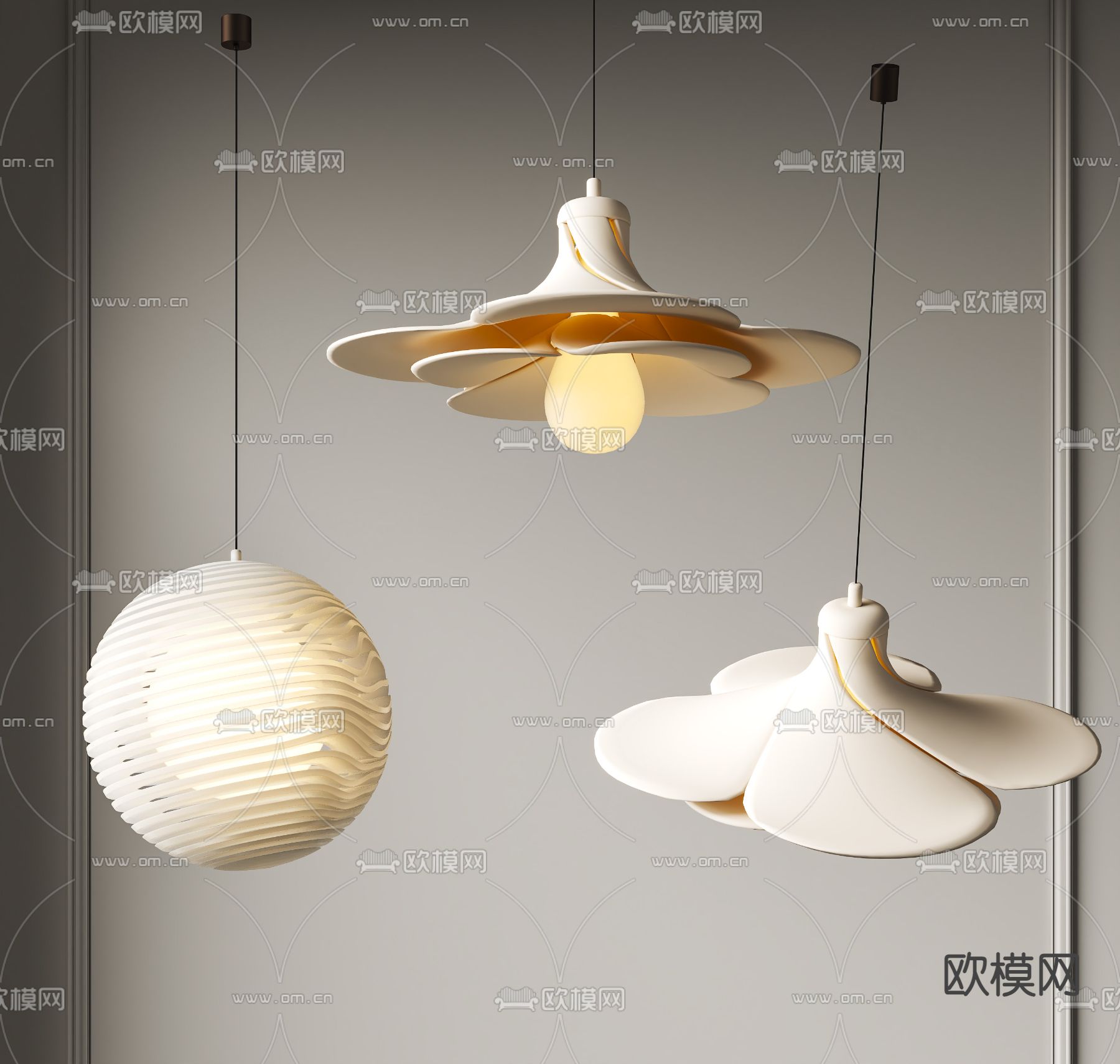 奶油风吊灯su模型下载（渲染图2）