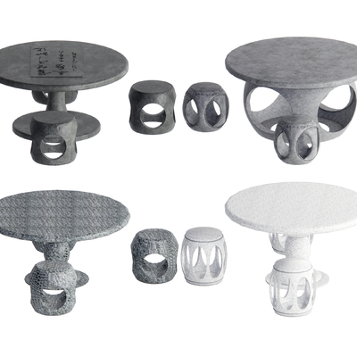  中式石桌椅 石桌 石凳su模型 