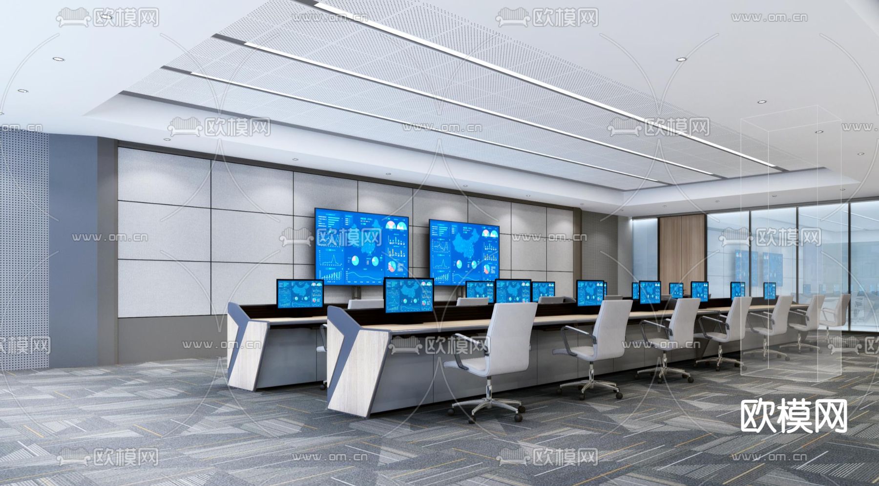 监控室 控制室su模型下载（渲染图2）