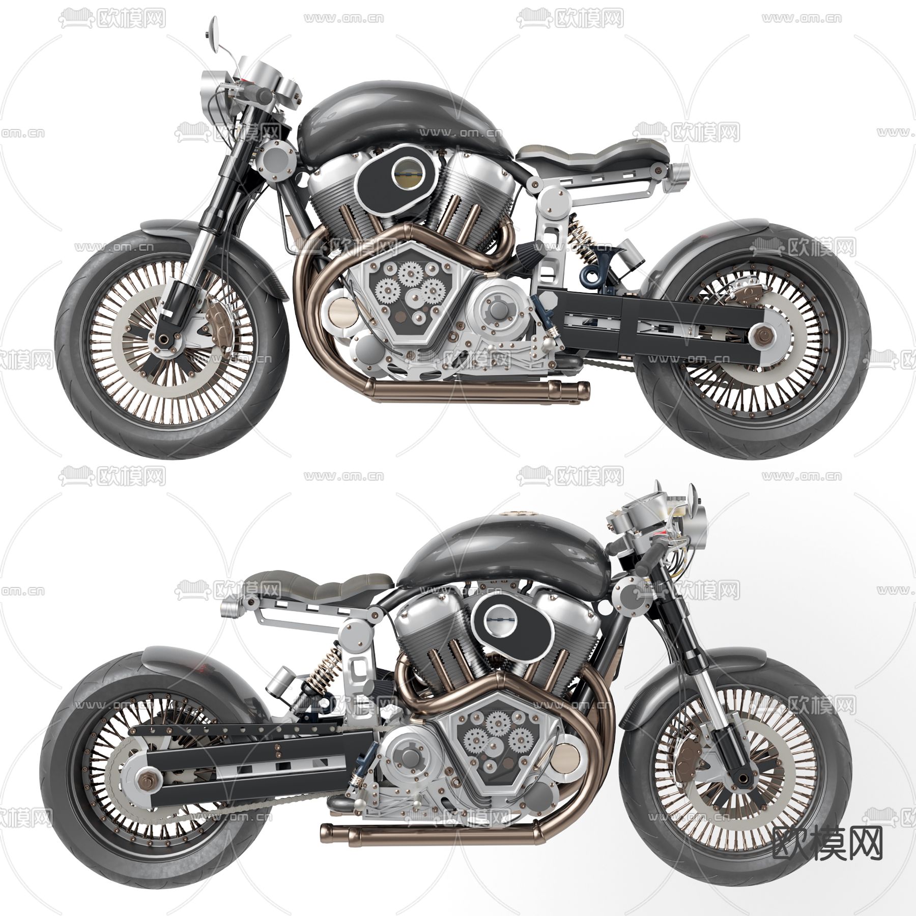 哈雷摩托车 朋克机车3d模型下载（渲染图1）