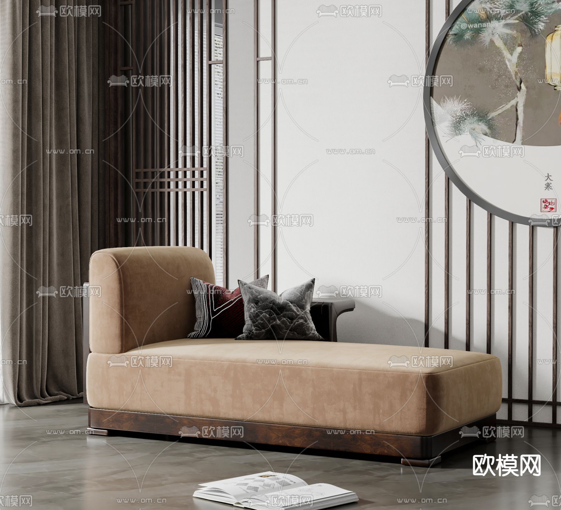 新中式贵妃椅su模型下载（渲染图2）