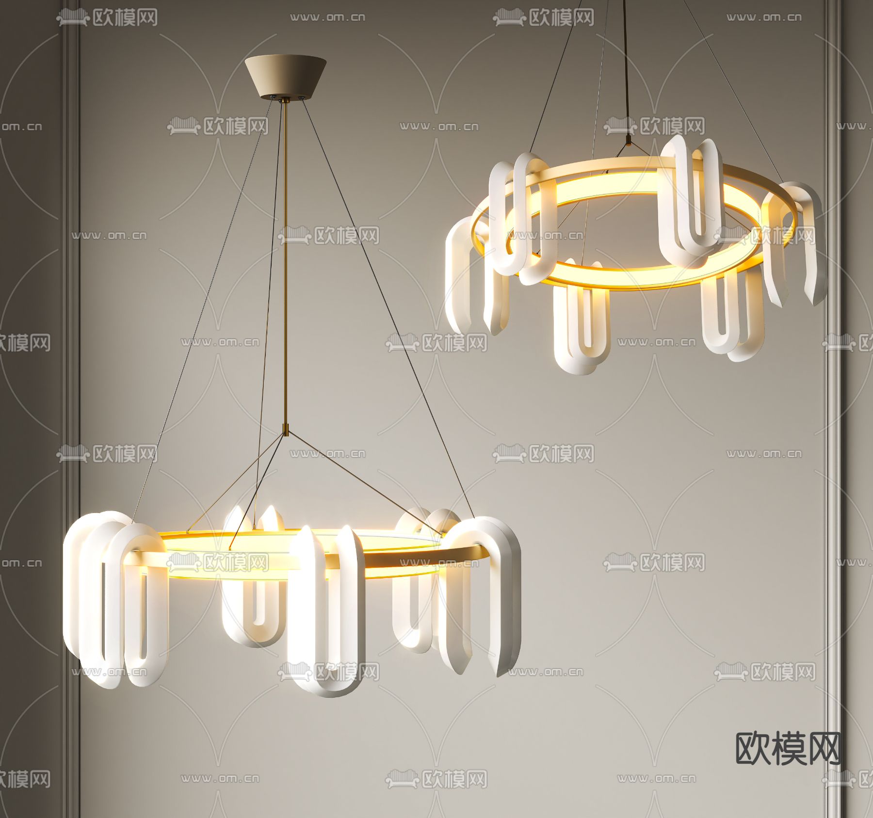 奶油风吊灯su模型下载（渲染图2）