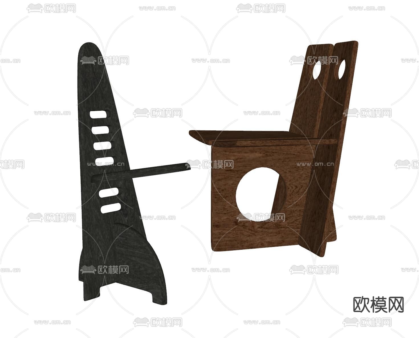 中古风餐椅su模型下载（渲染图1）