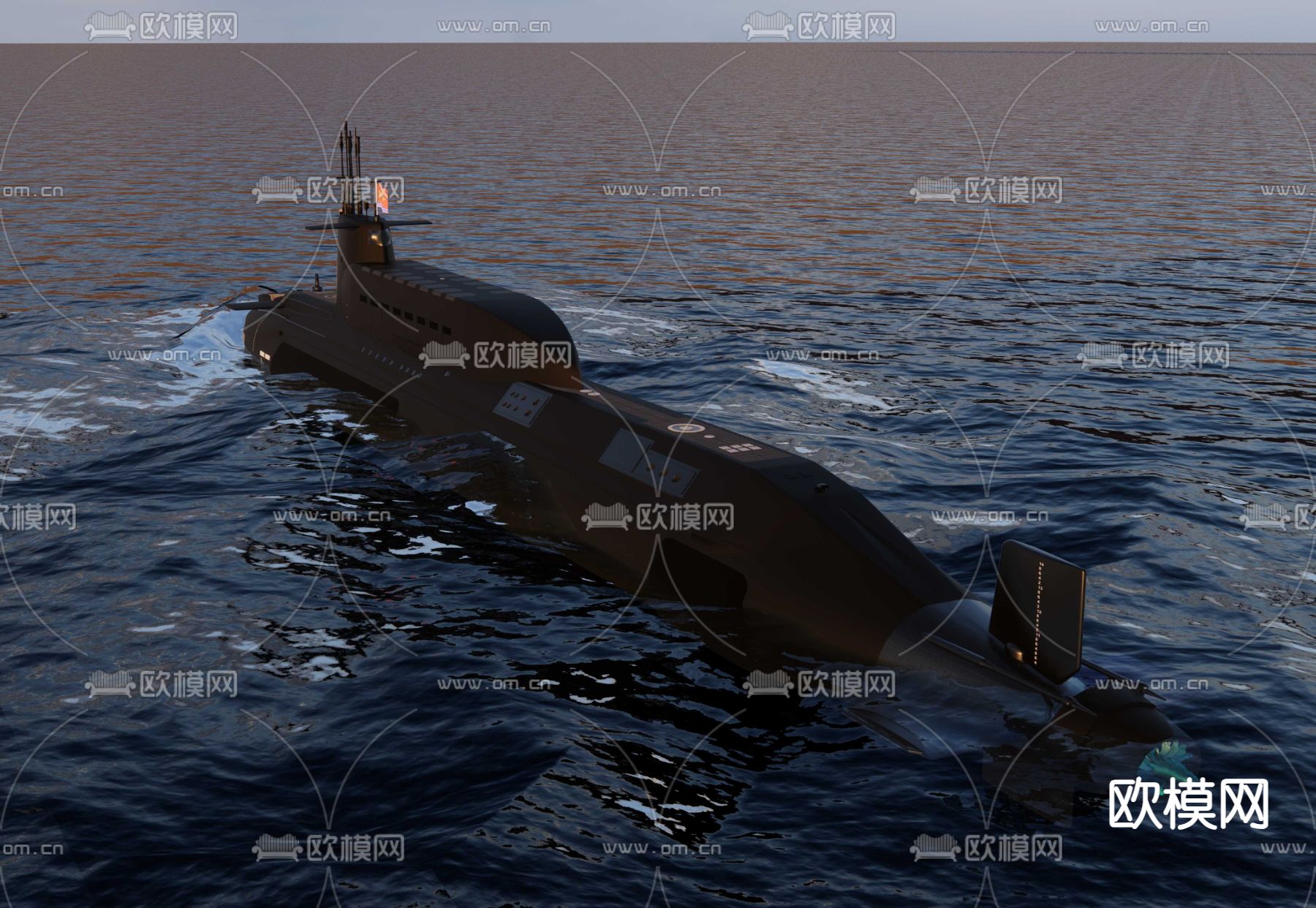 核攻击潜艇su模型下载（渲染图3）