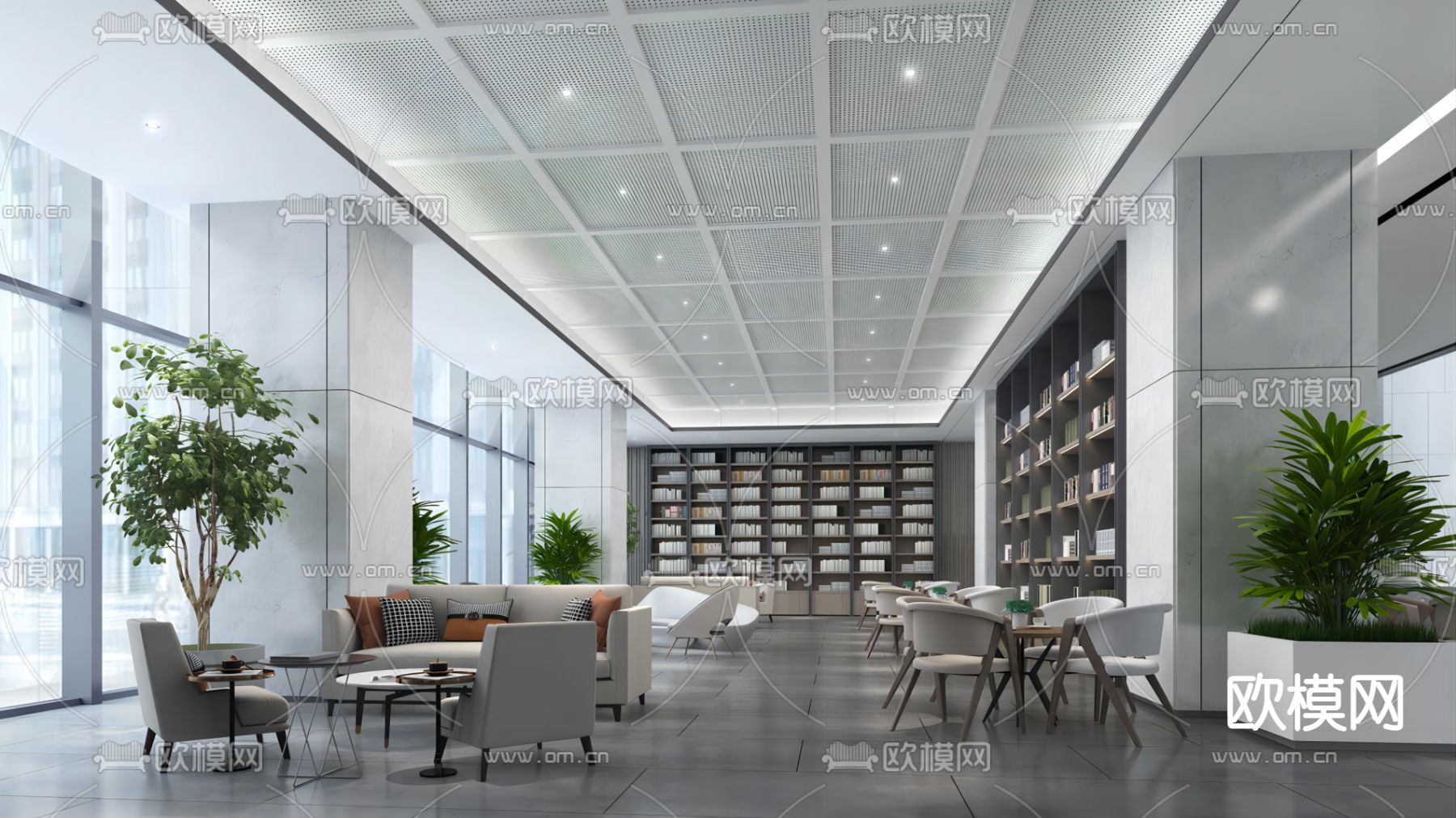 图书馆 阅览室su模型下载（渲染图2）