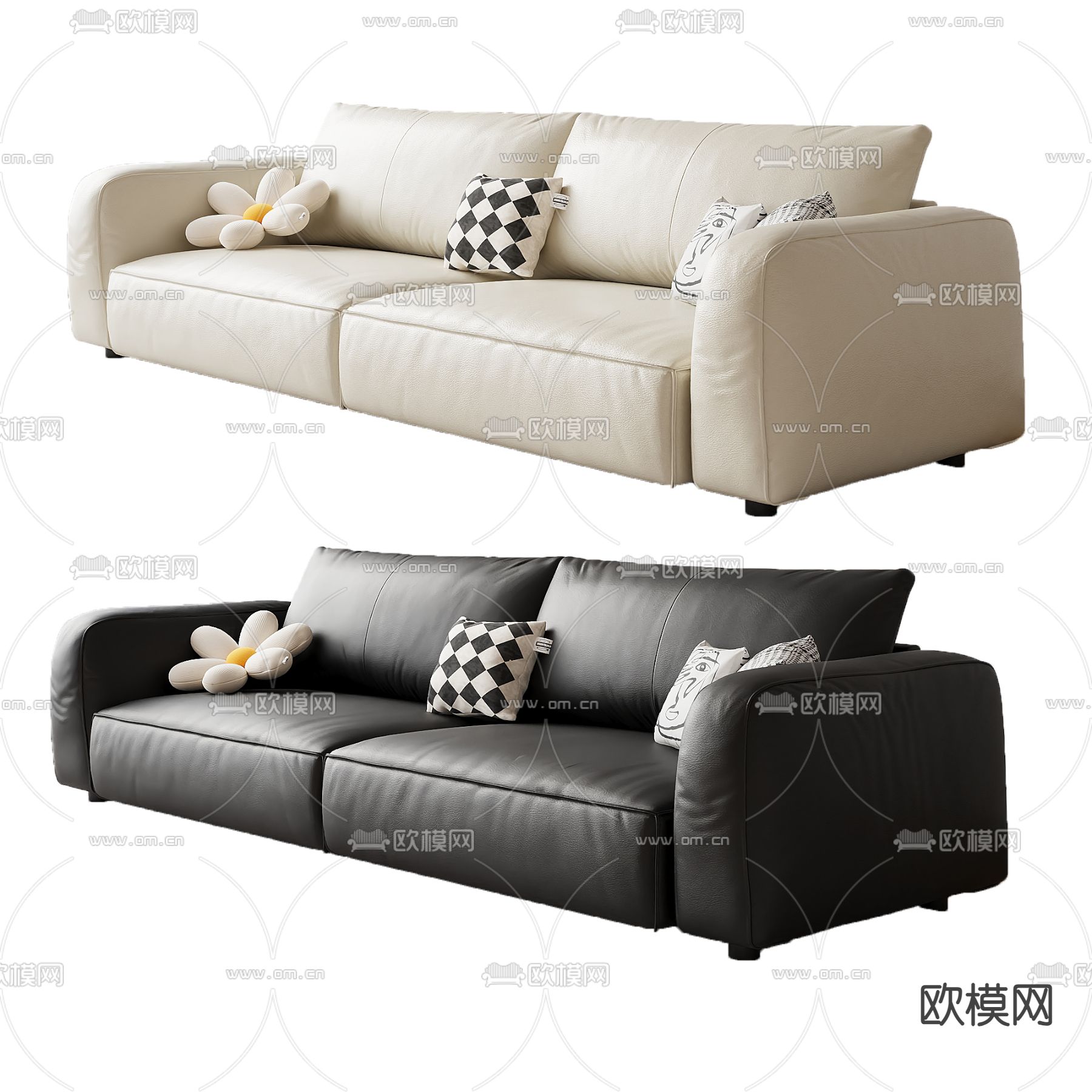 奶油风双人沙发su模型下载（渲染图2）