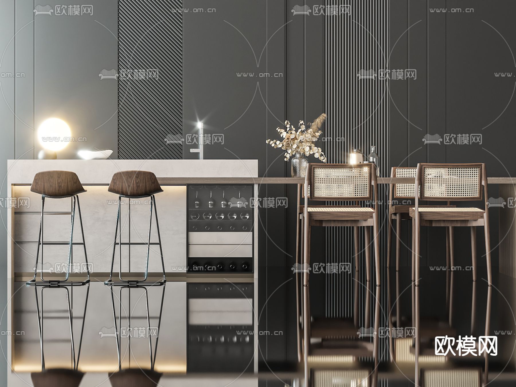 现代吧台 中岛台 吧椅 吧凳3d模型下载