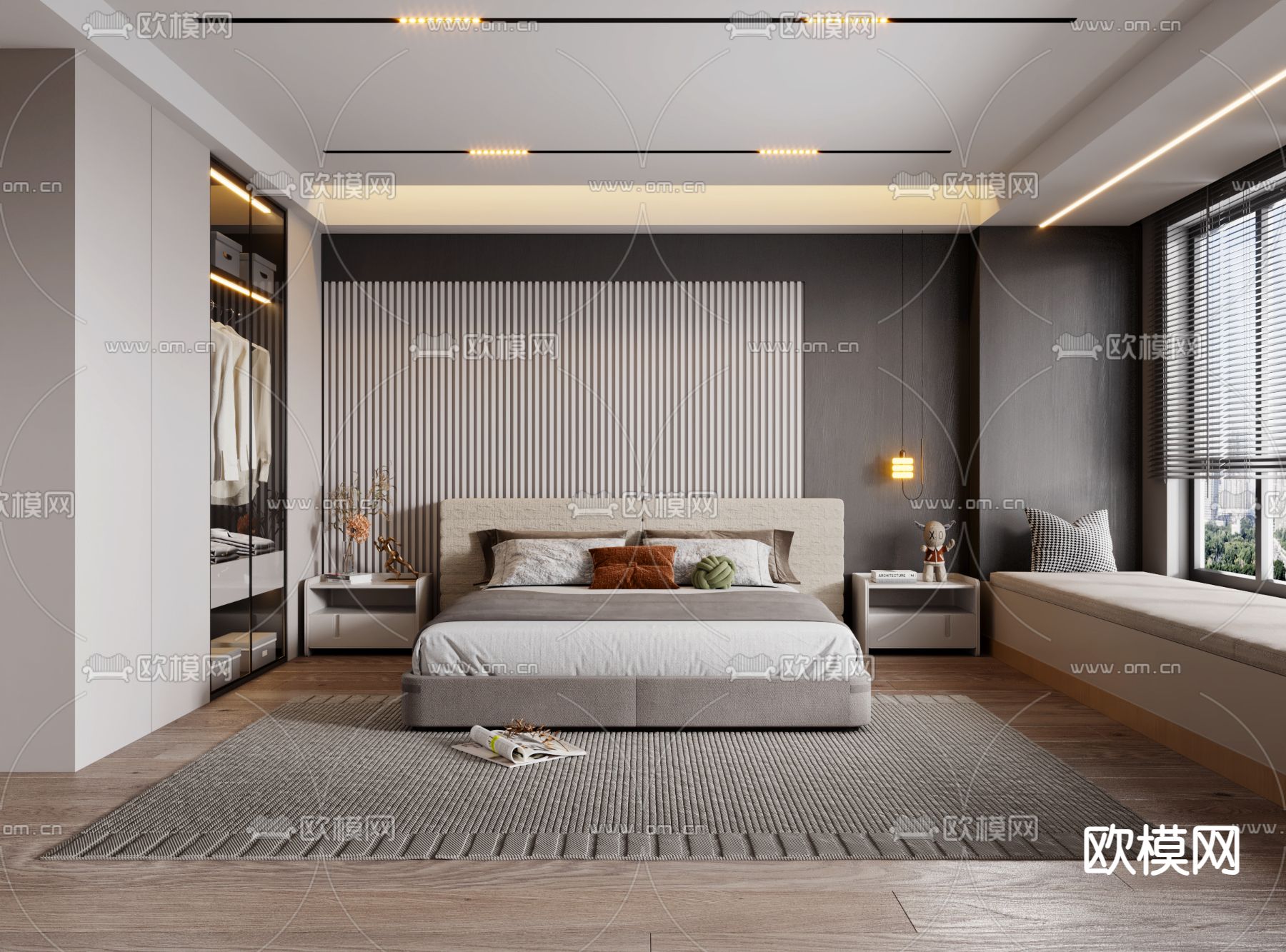 现代卧室 主卧 主人房3d模型下载（渲染图1）