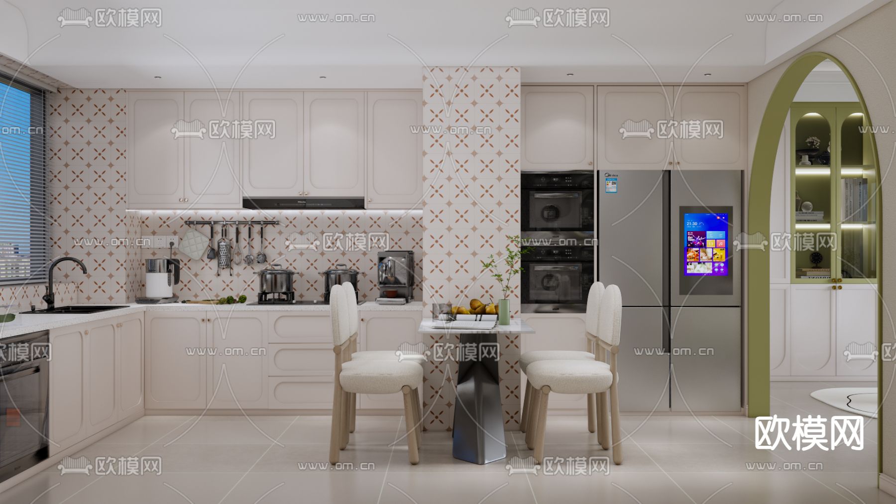 法式开放式厨房su模型下载（渲染图2）