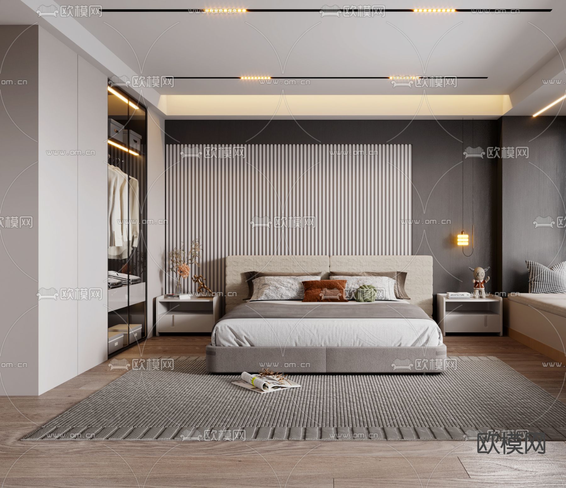 现代卧室 主卧 主人房3d模型下载（渲染图2）