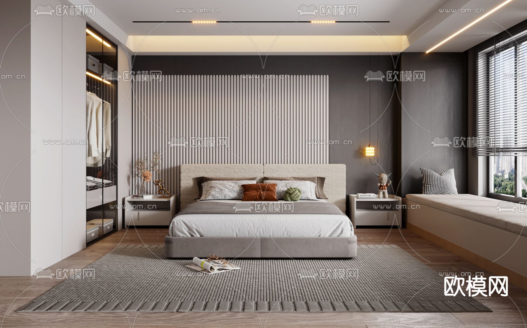 现代卧室 主卧 主人房3d模型下载（渲染图3）