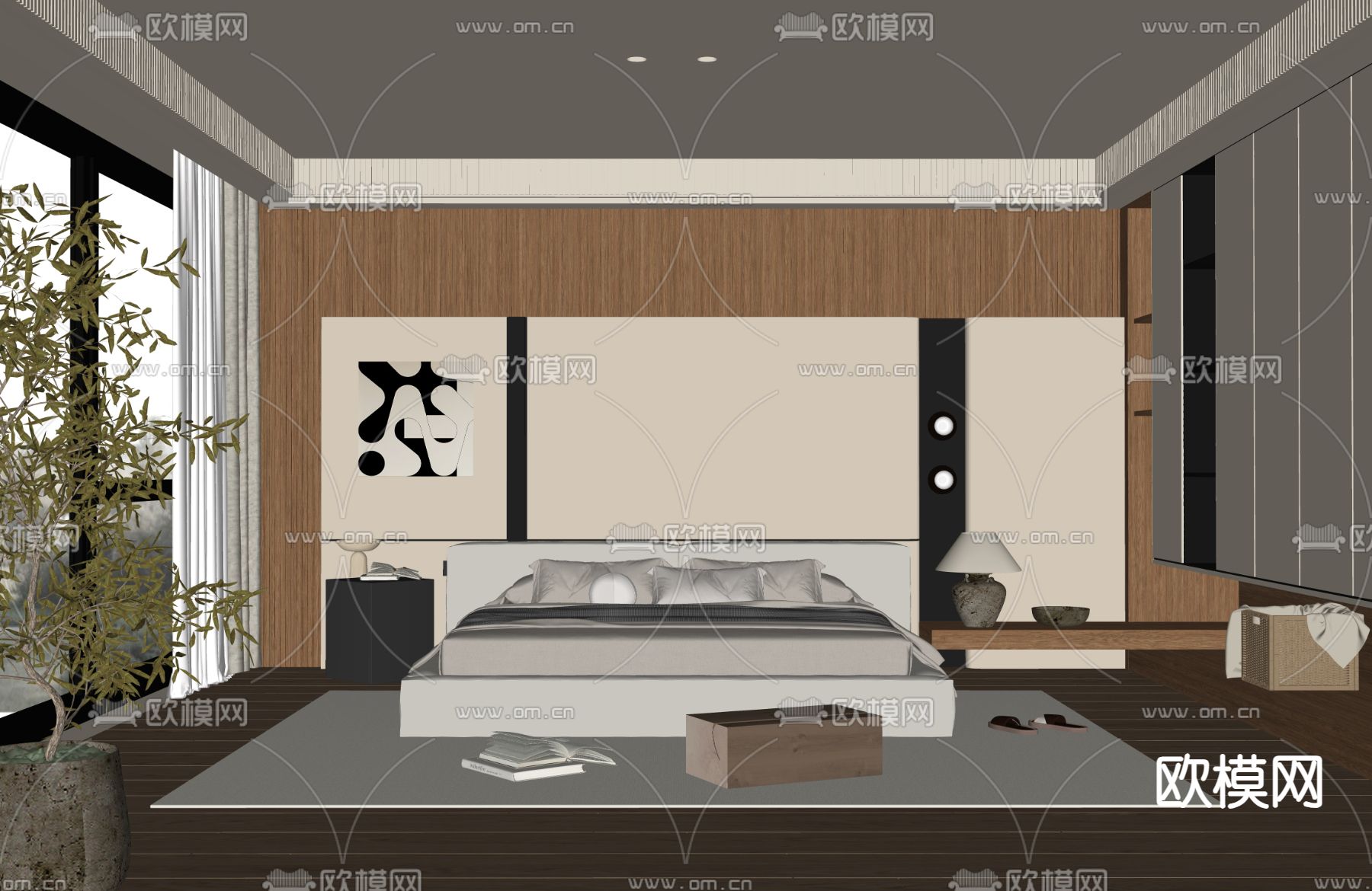 中古风卧室 主人房su模型下载（渲染图1）