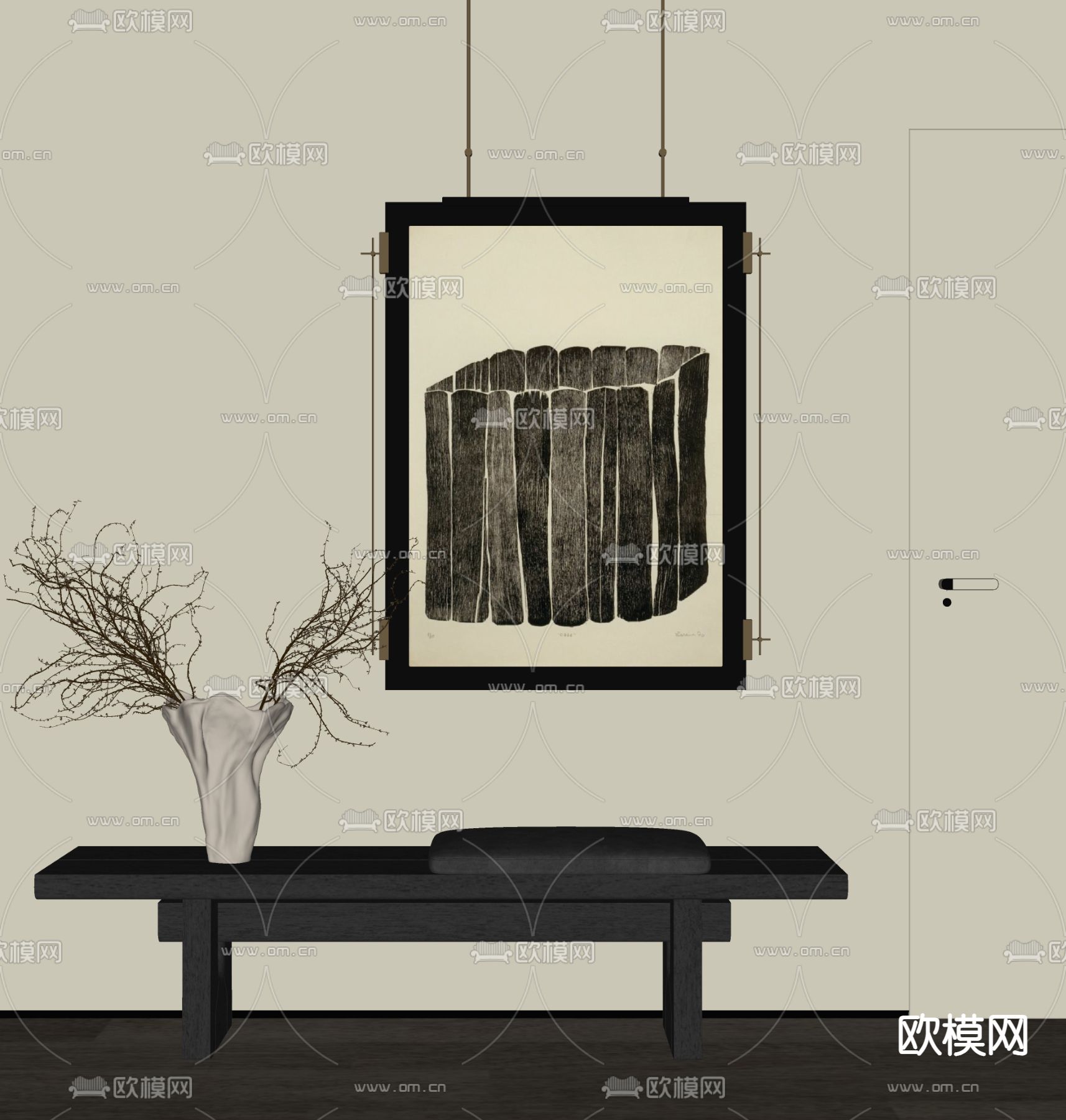 中古风装饰画 挂画su模型下载（渲染图1）