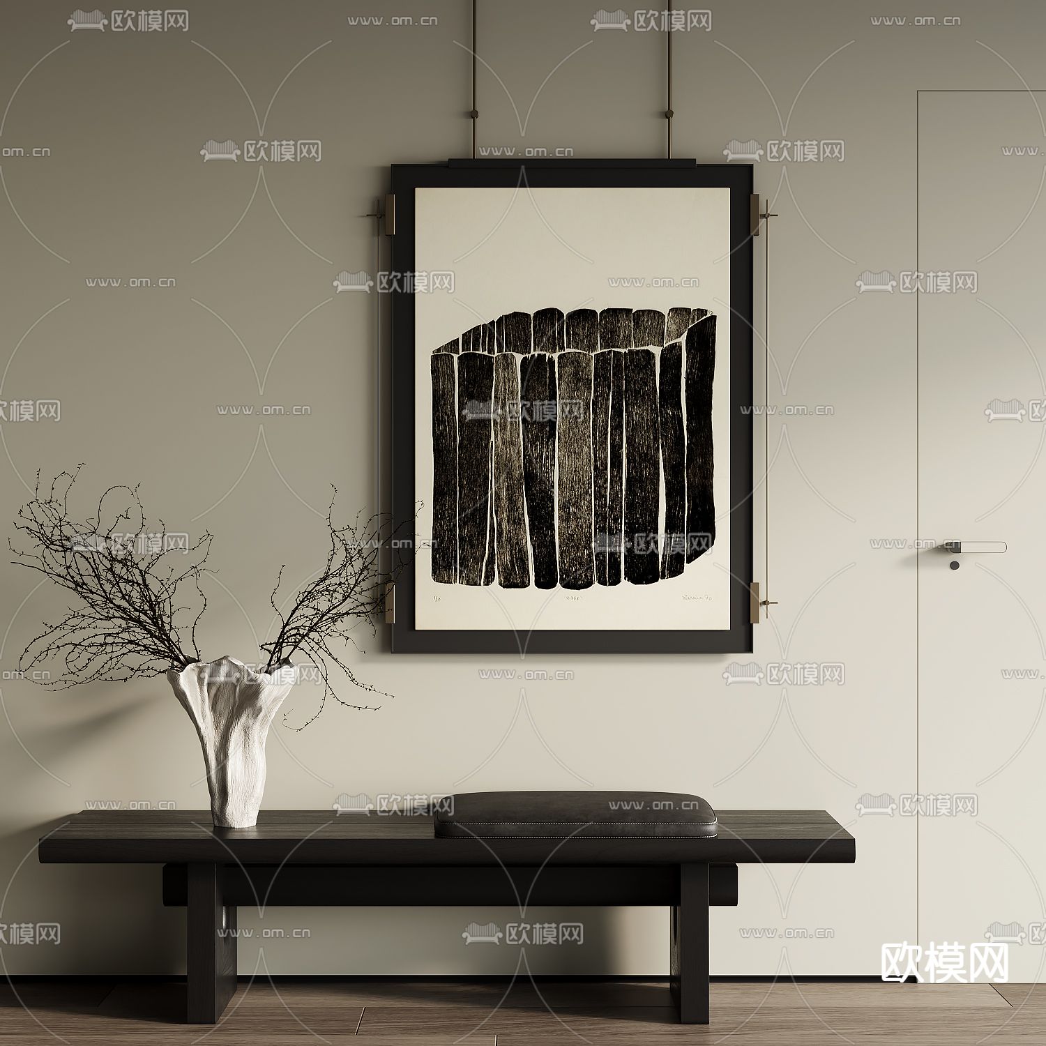 中古风装饰画 挂画su模型下载（渲染图2）