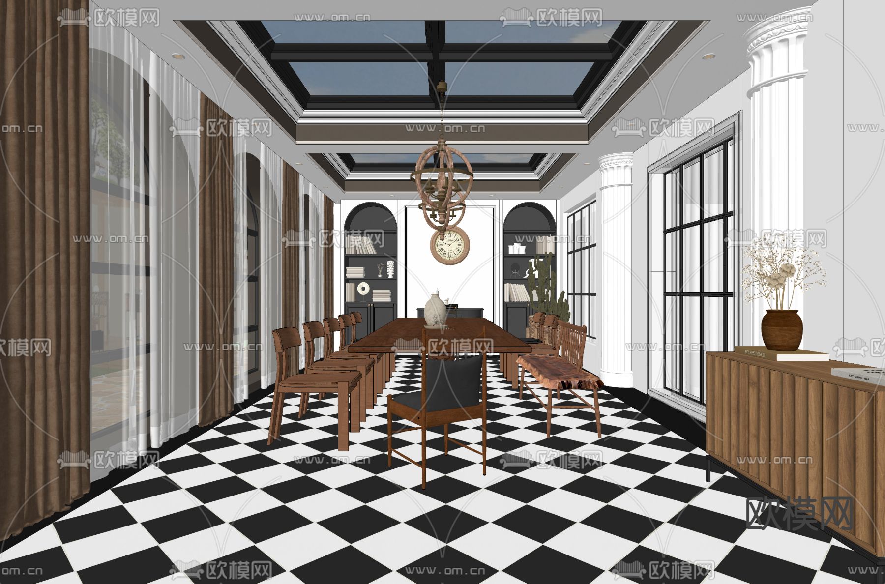 法式餐厅 阳光房su模型下载（渲染图2）